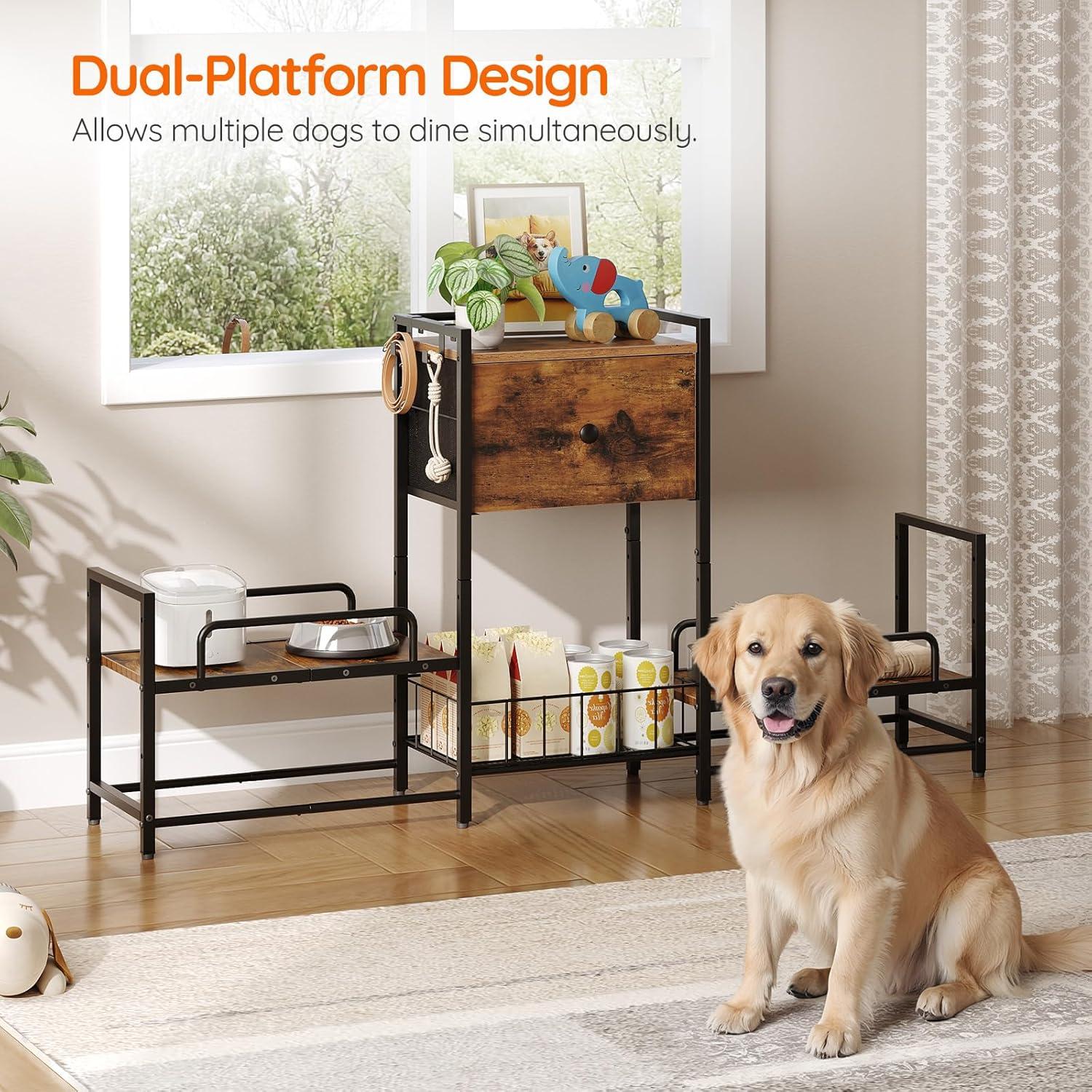 Soporte Elevado para Cuencos de Perro HOOBRO con Almacenamiento