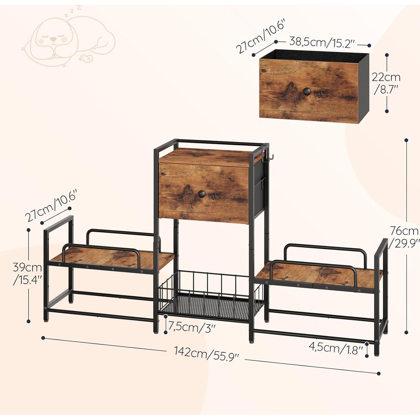 Soporte Elevado para Cuencos de Perro HOOBRO con Almacenamiento