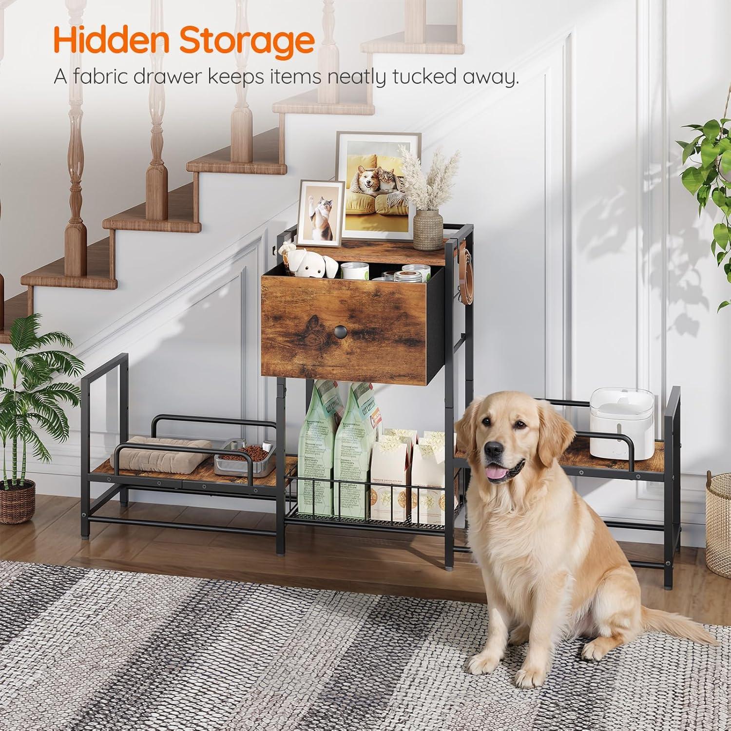 Soporte Elevado para Cuencos de Perro HOOBRO con Almacenamiento