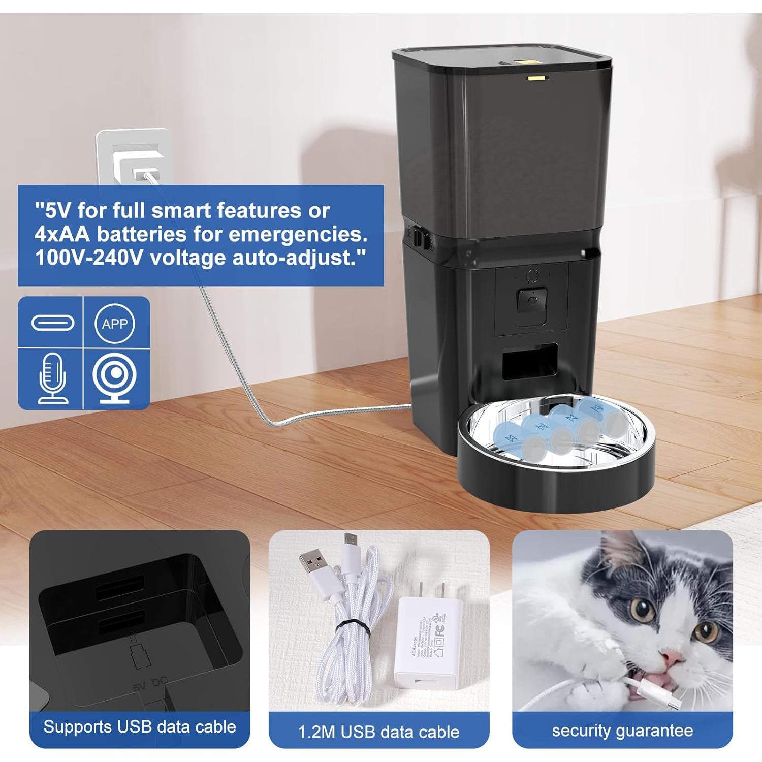 Comedero Automático para Gatos y Perros Keekoon 6L con Cámara