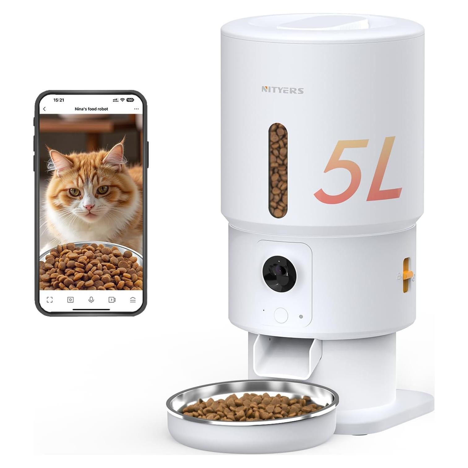 Comedero Automático Nityers 5L con Cámara HD 1080P para Gatos
