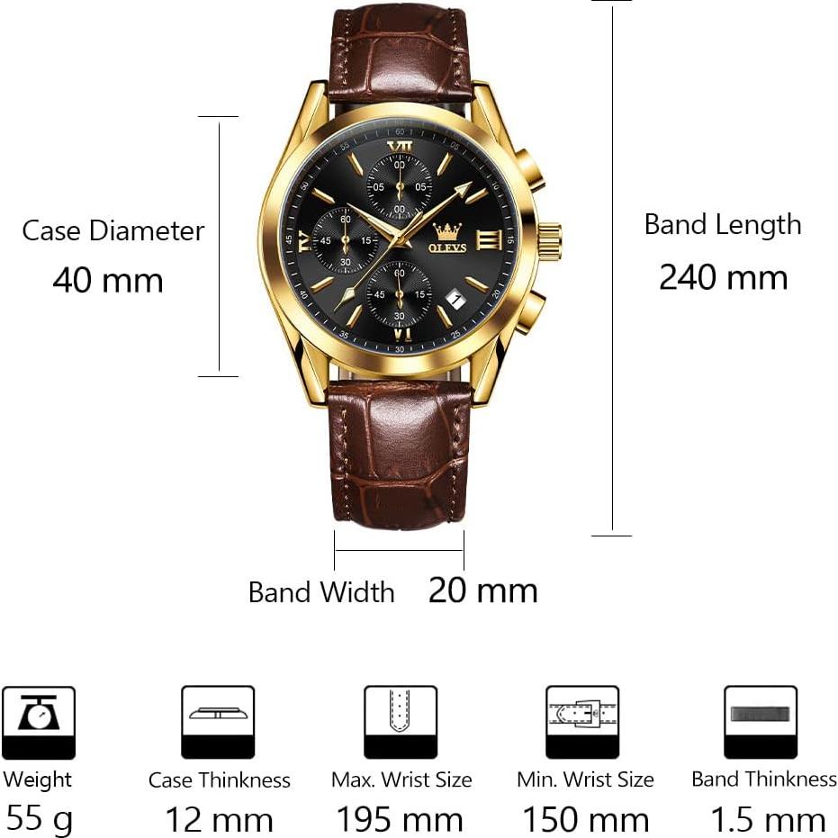 Reloj OLEVS Cronógrafo Hombre 40mm Cuero Resistente Agua