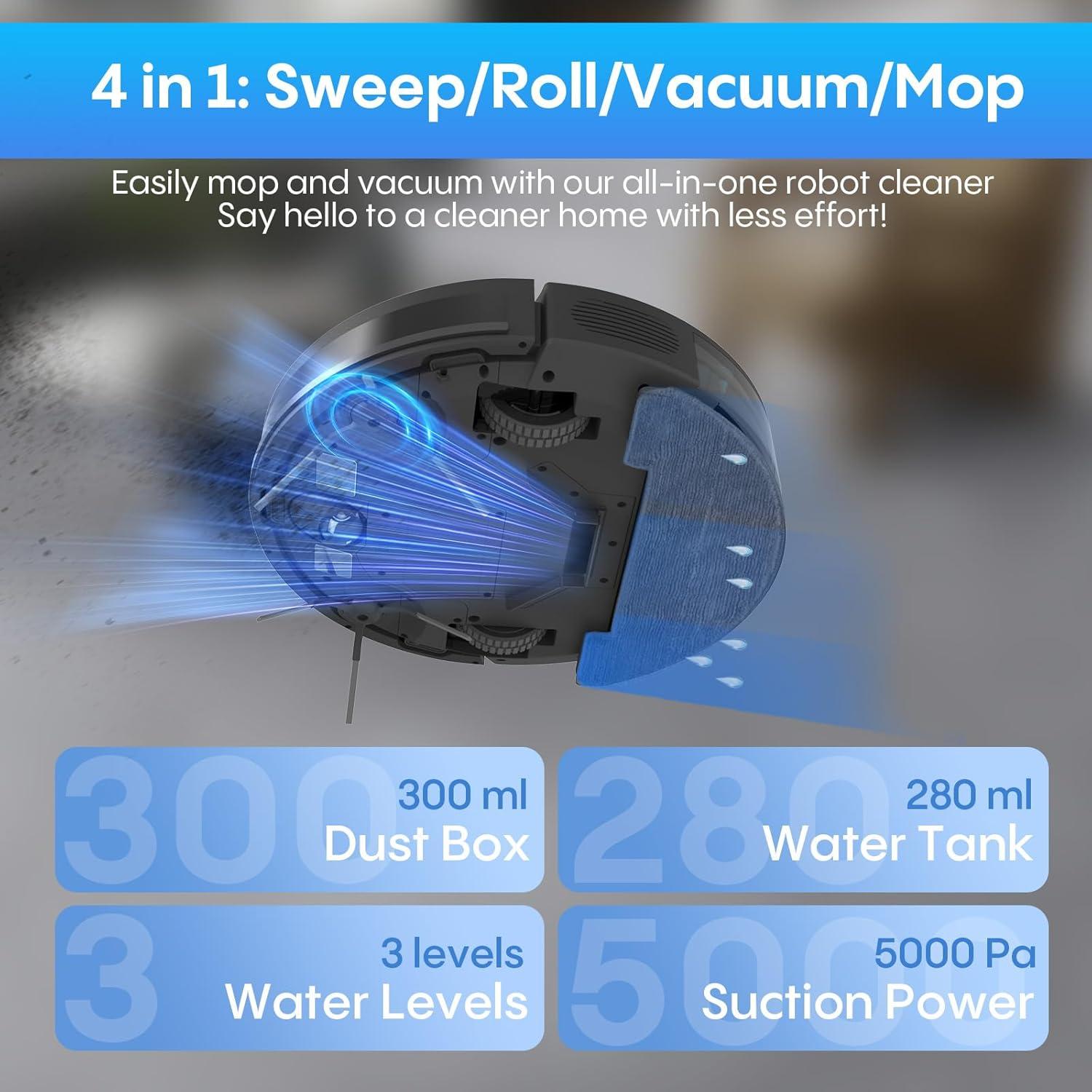 Robot Aspirador y Mopa Bagotte M2-4, 5000Pa, 4 en 1, Wi-Fi