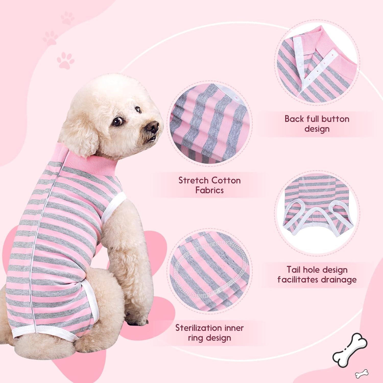 Traje de Recuperación para Perros TQFlow Mediano Rosa Gris
