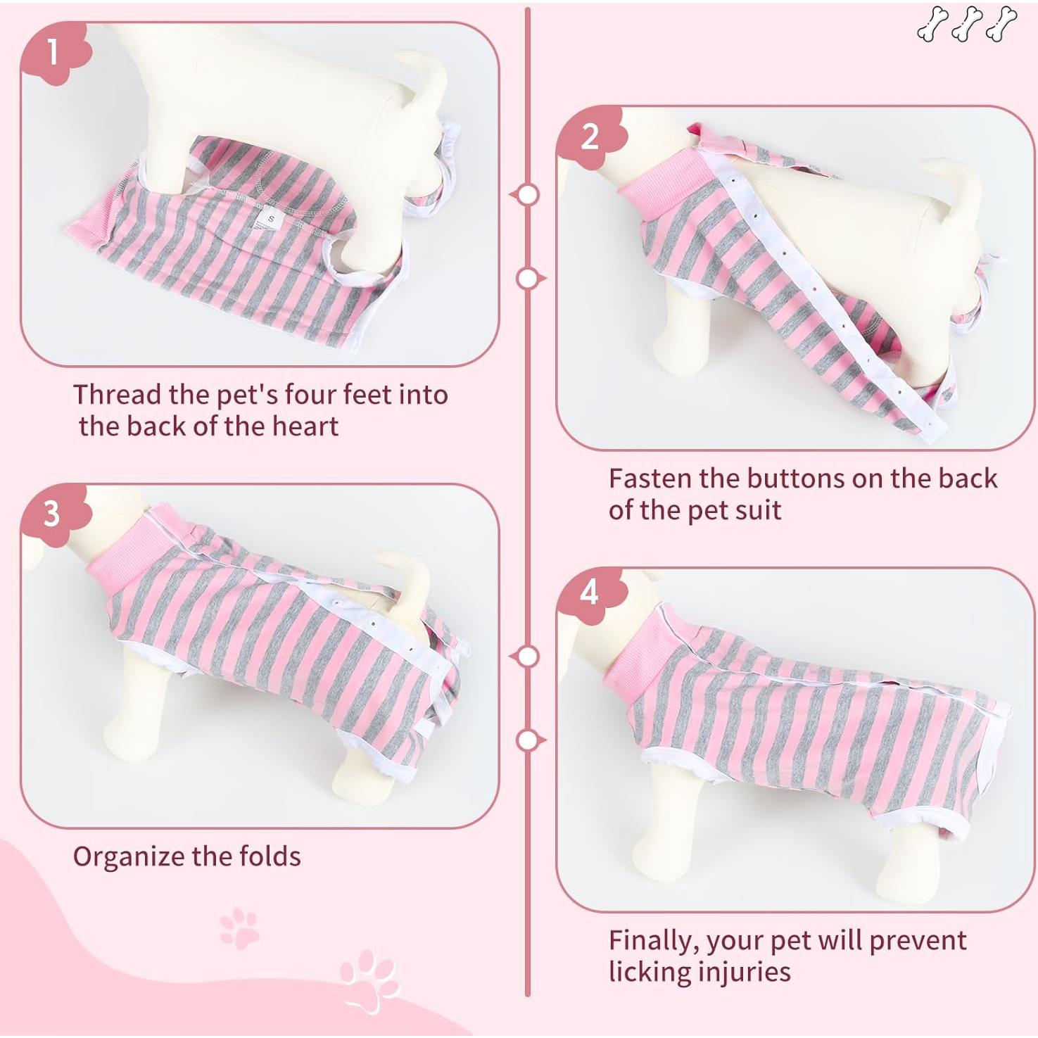 Traje de Recuperación para Perros TQFlow Mediano Rosa Gris