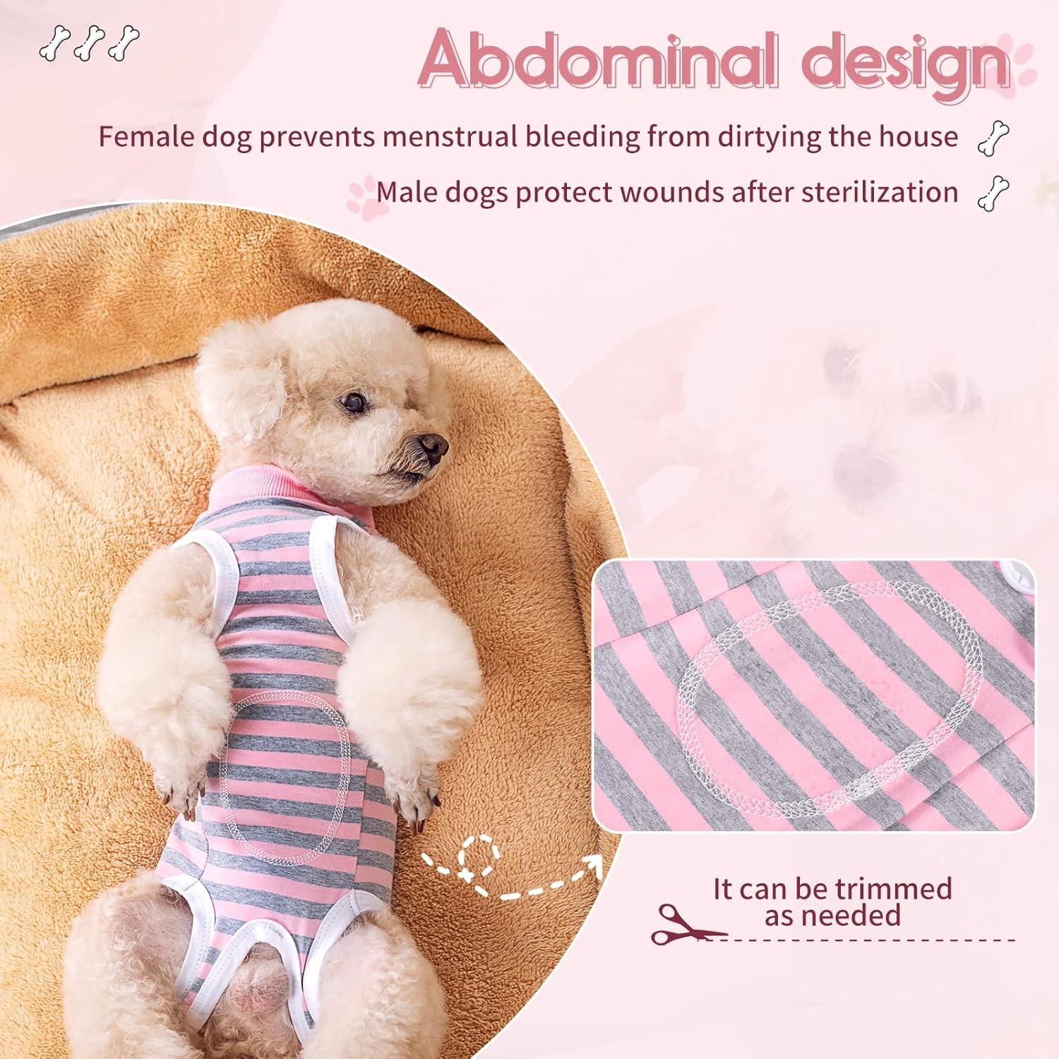 Traje de Recuperación para Perros TQFlow Mediano Rosa Gris