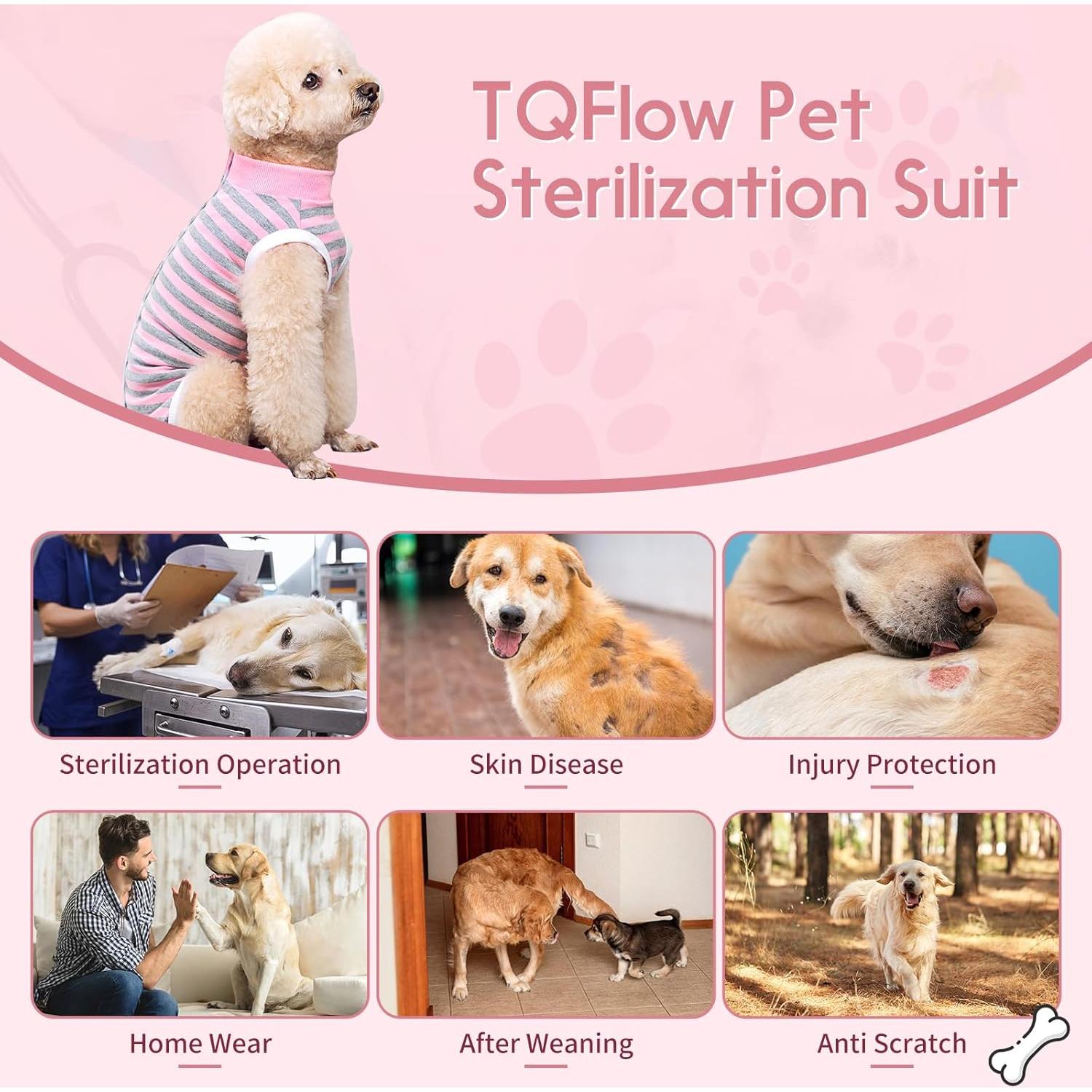 Traje de Recuperación para Perros TQFlow Mediano Rosa Gris