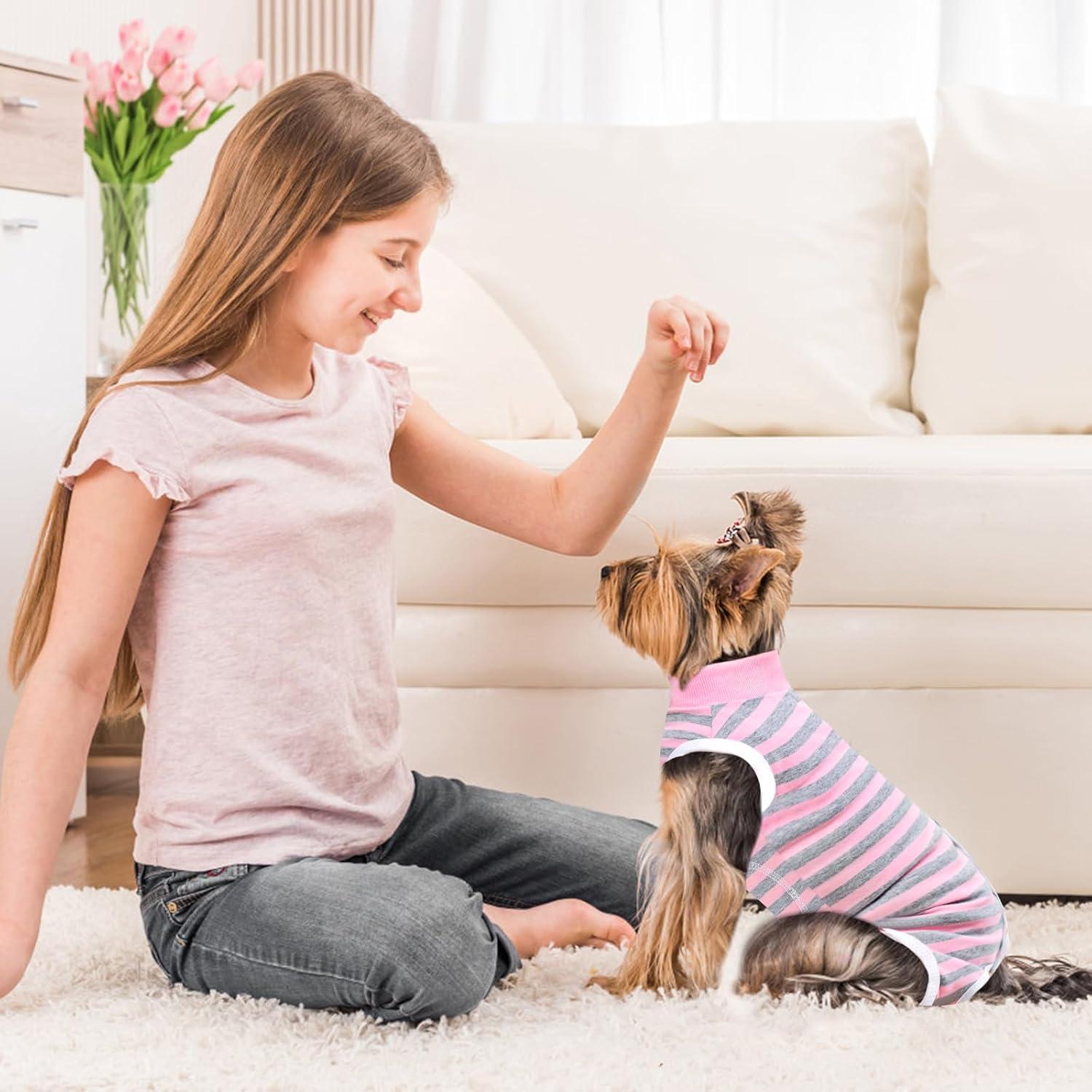 Traje de Recuperación para Perros TQFlow Mediano Rosa Gris
