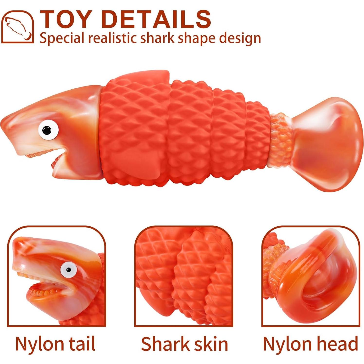 Juguete Indestructible para Perros Ujar - Tiburón Naranja 20cm