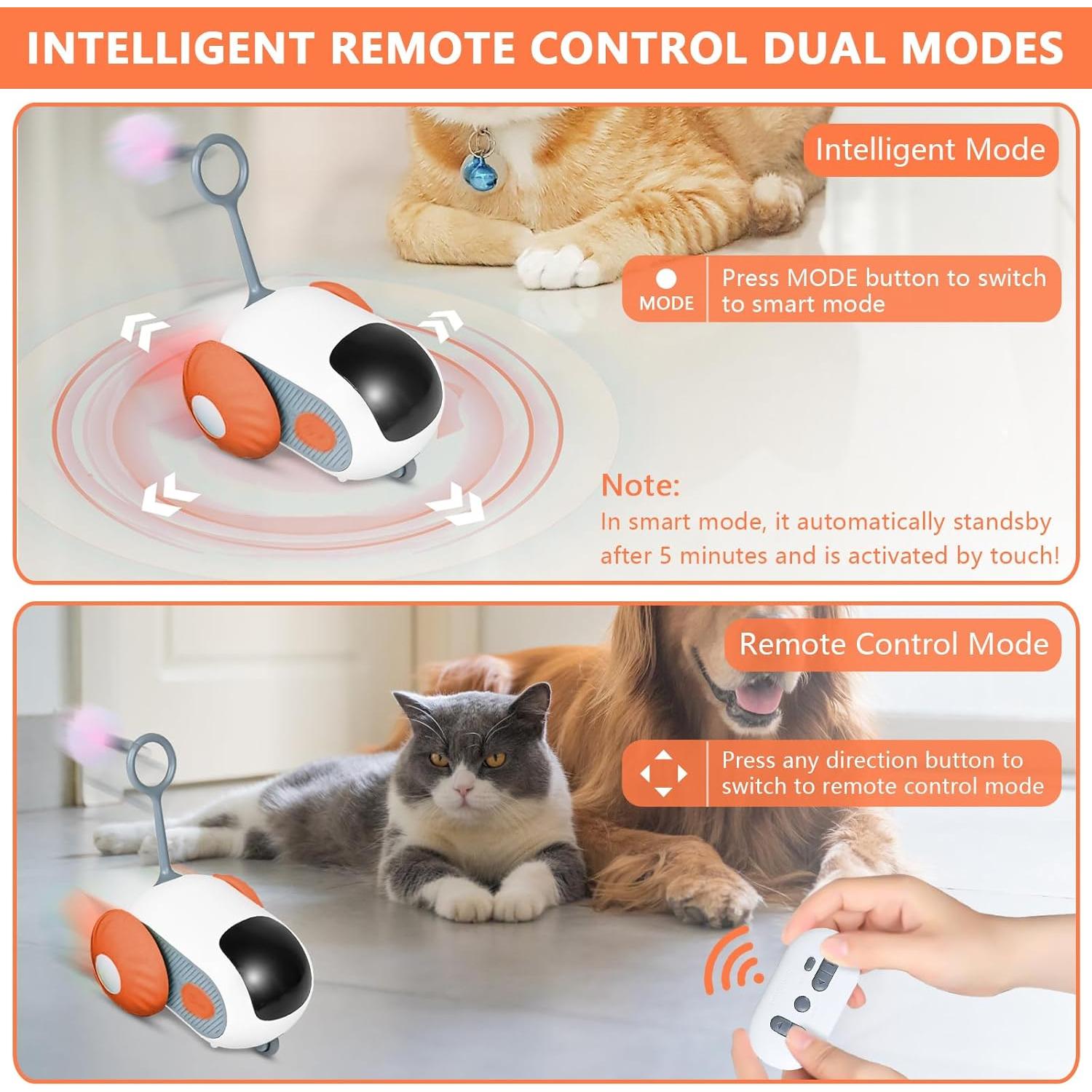 Coche de Juguete Eléctrico para Gatos Teazys Turbo Tail 2.0 Naranja