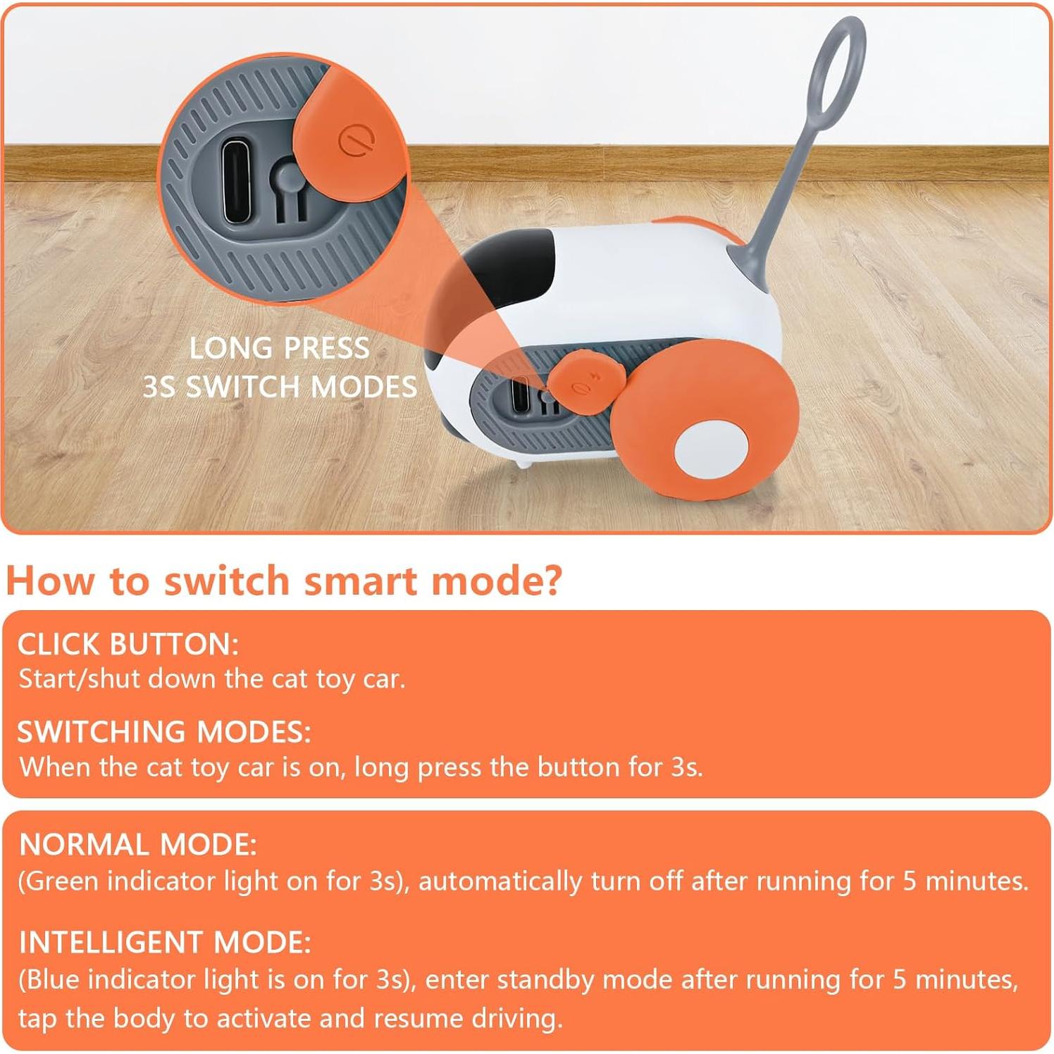 Coche de Juguete Eléctrico para Gatos Teazys Turbo Tail 2.0 Naranja