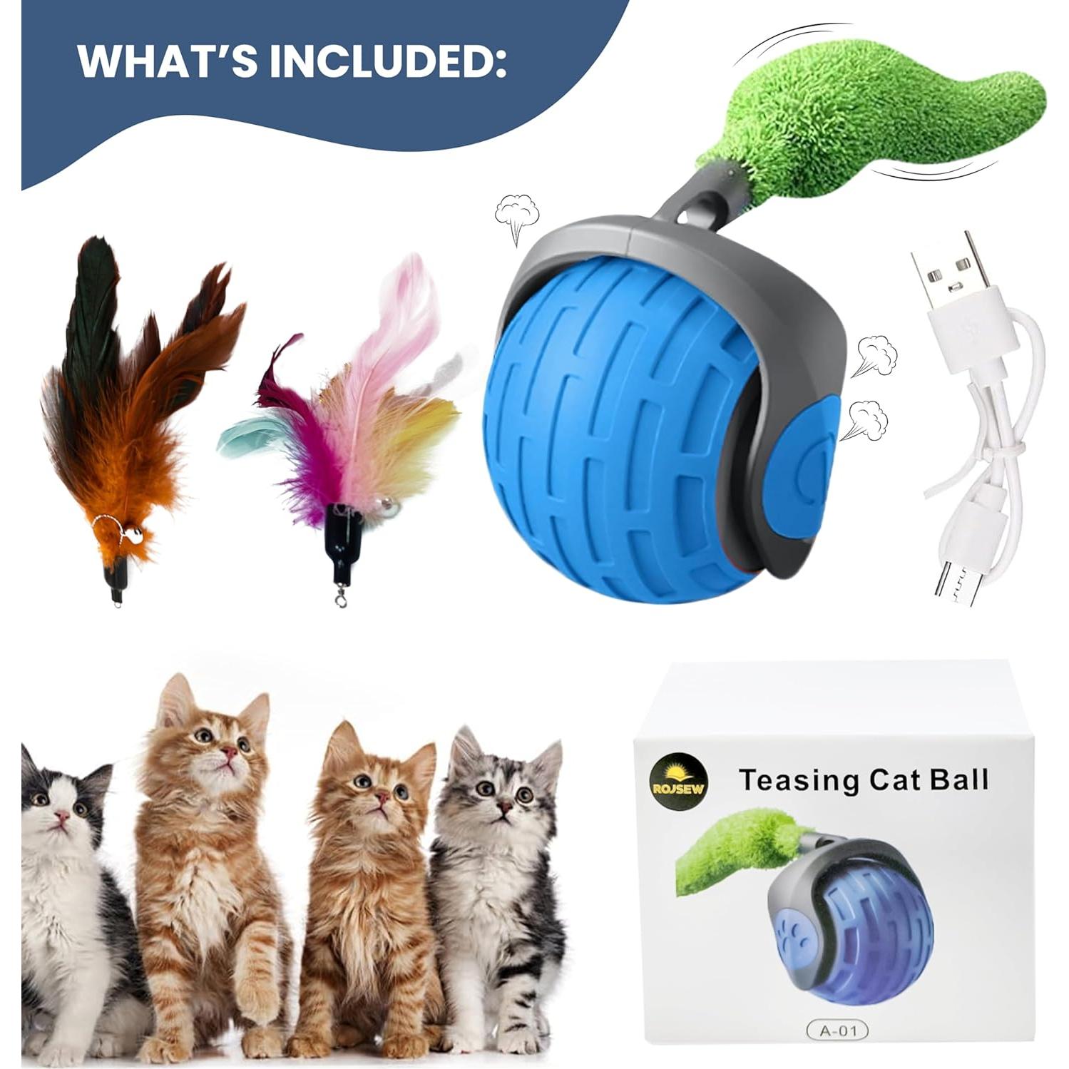 Juguete Interactivo para Gatos Rojsew Speedy Tail 2.0 - Bola con Plumas