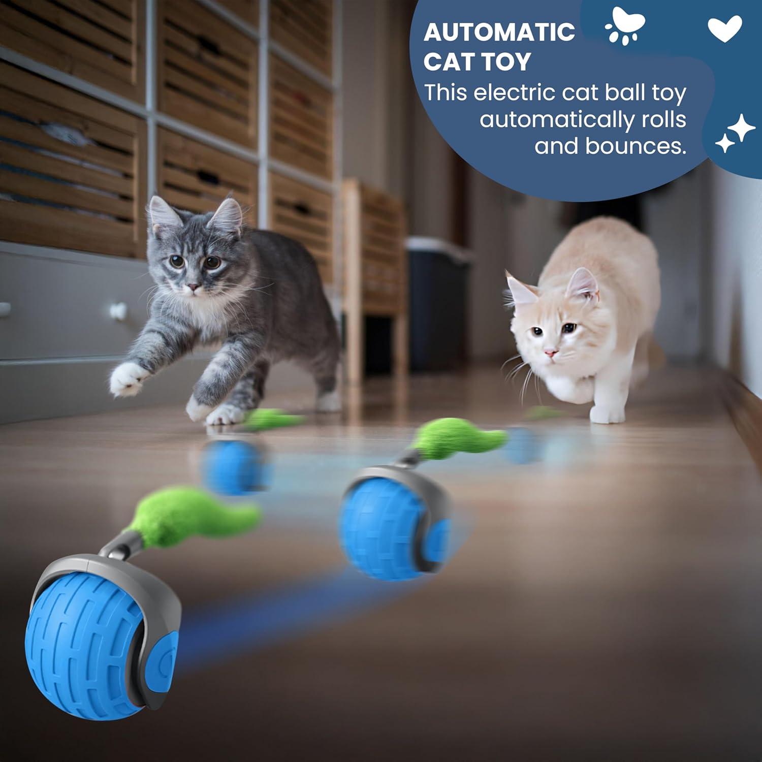 Juguete Interactivo para Gatos Rojsew Speedy Tail 2.0 - Bola con Plumas