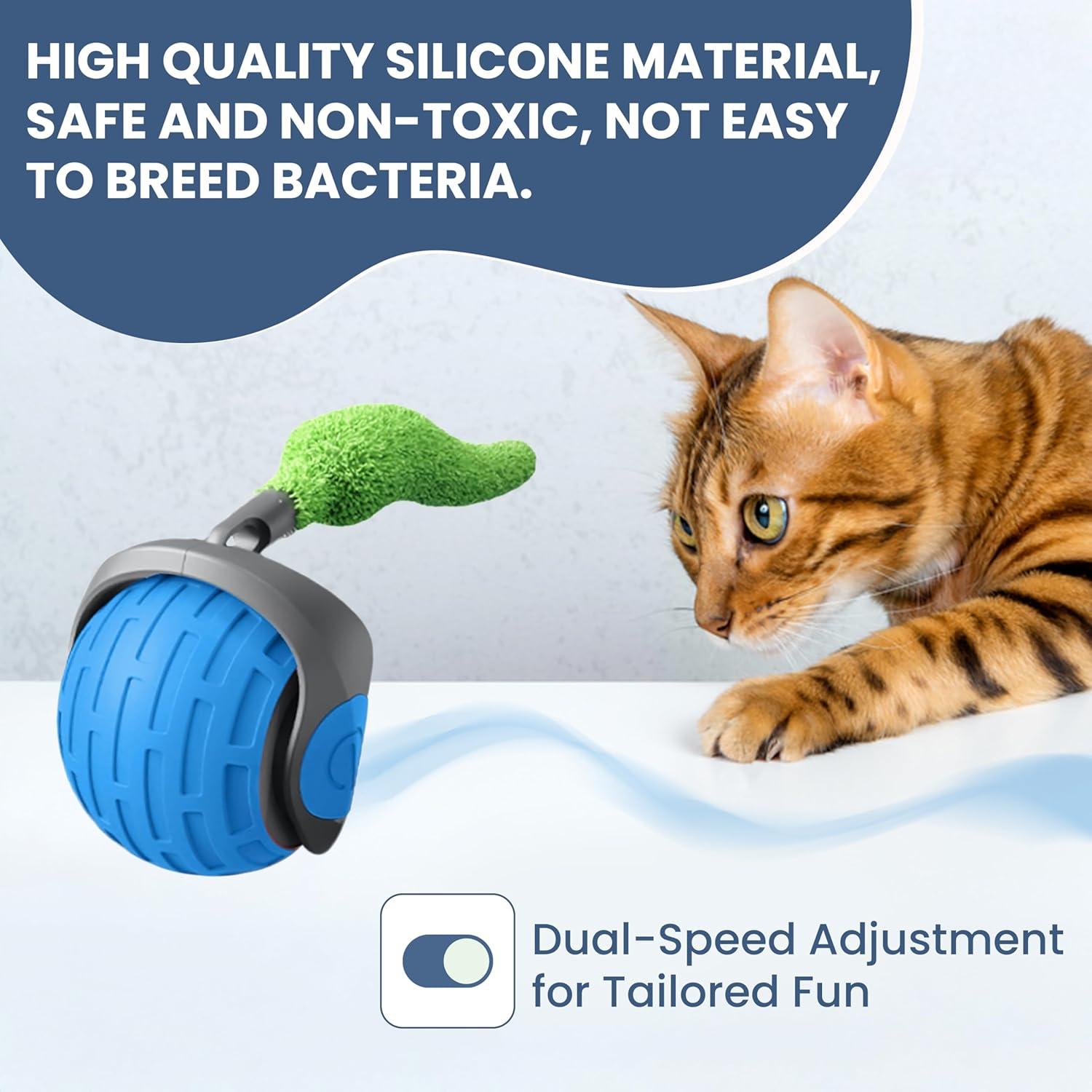Juguete Interactivo para Gatos Rojsew Speedy Tail 2.0 - Bola con Plumas