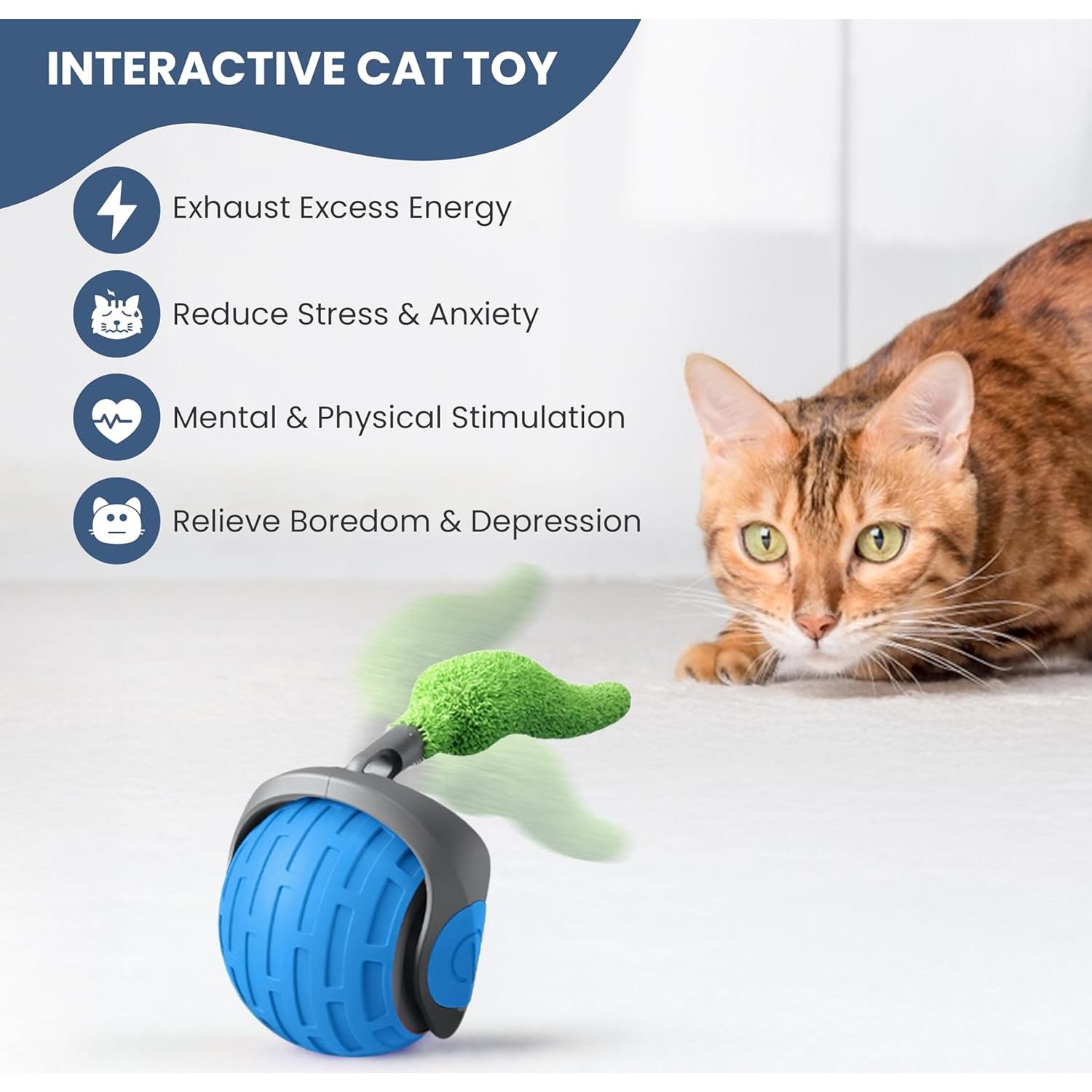 Juguete Interactivo para Gatos Rojsew Speedy Tail 2.0 - Bola con Plumas