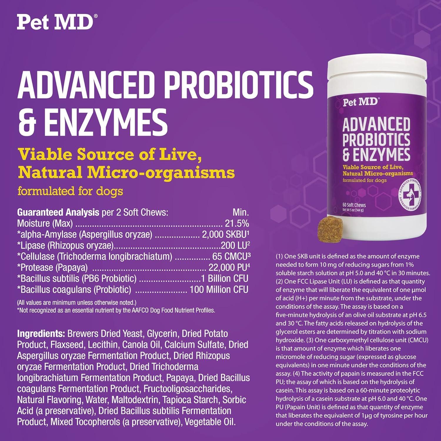 Probioticos y Enzimas Digestivas para Perros Pet MD - 60 Chews