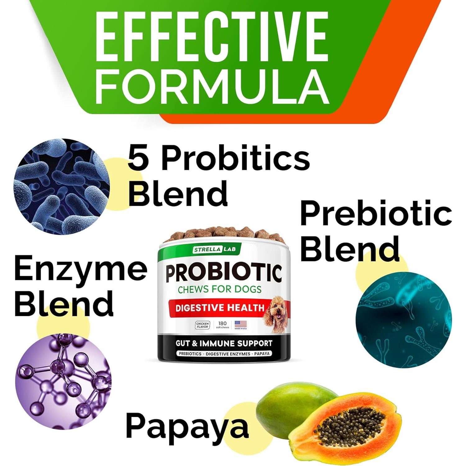 Probioticos para Perros STRELLALAB 180Ct - Salud Digestiva