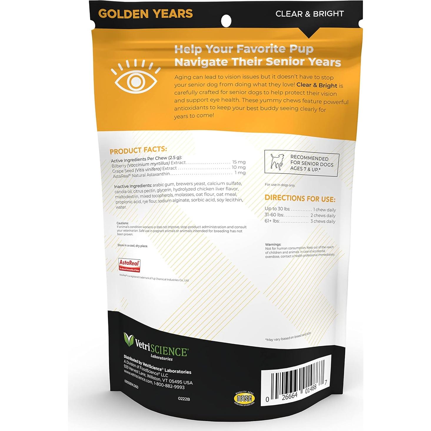 Suplemento ocular para perros VetriScience 60 masticables pollo