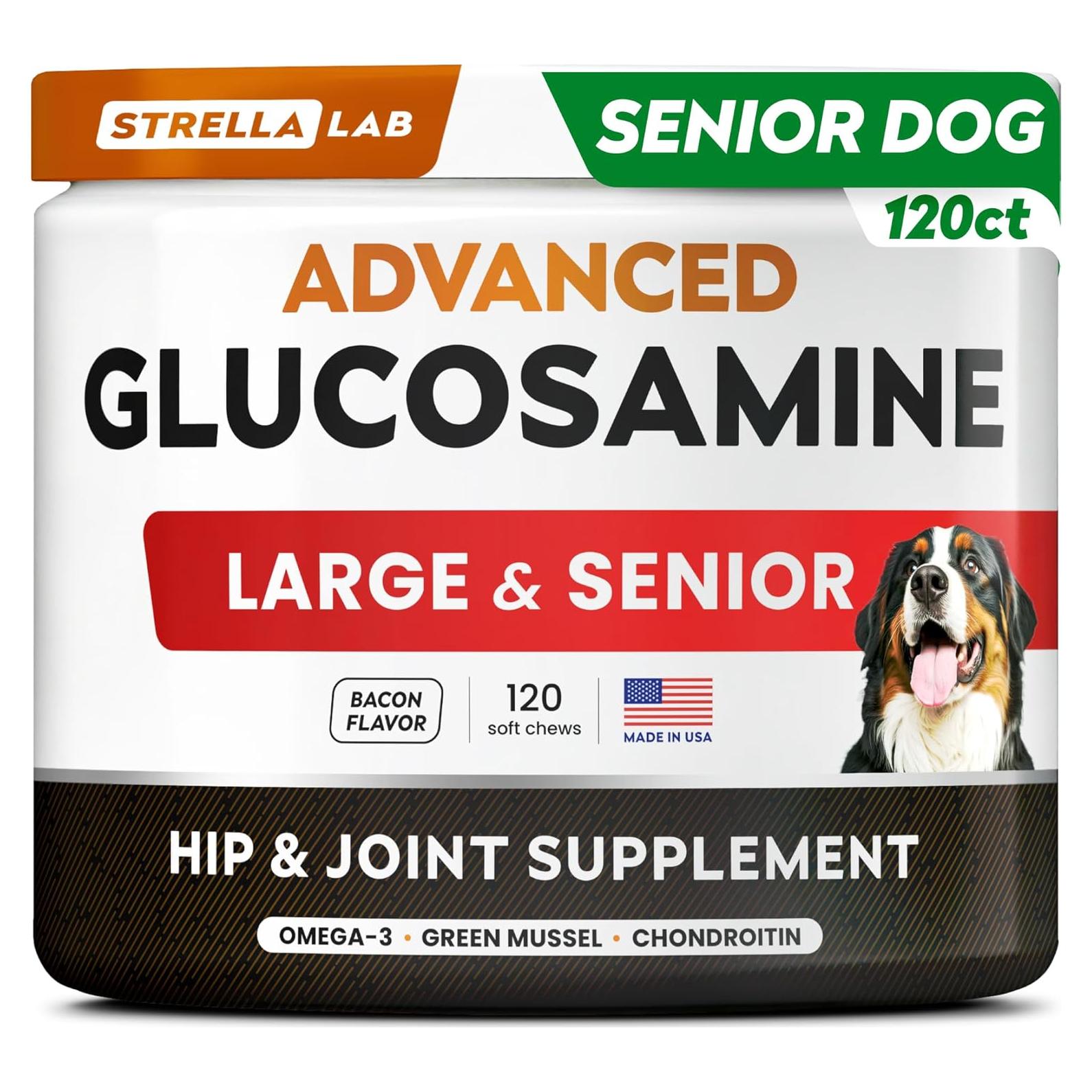Suplemento Articular Avanzado STRELLALAB para Perros Senior - 120 Masticables Sabor Tocino