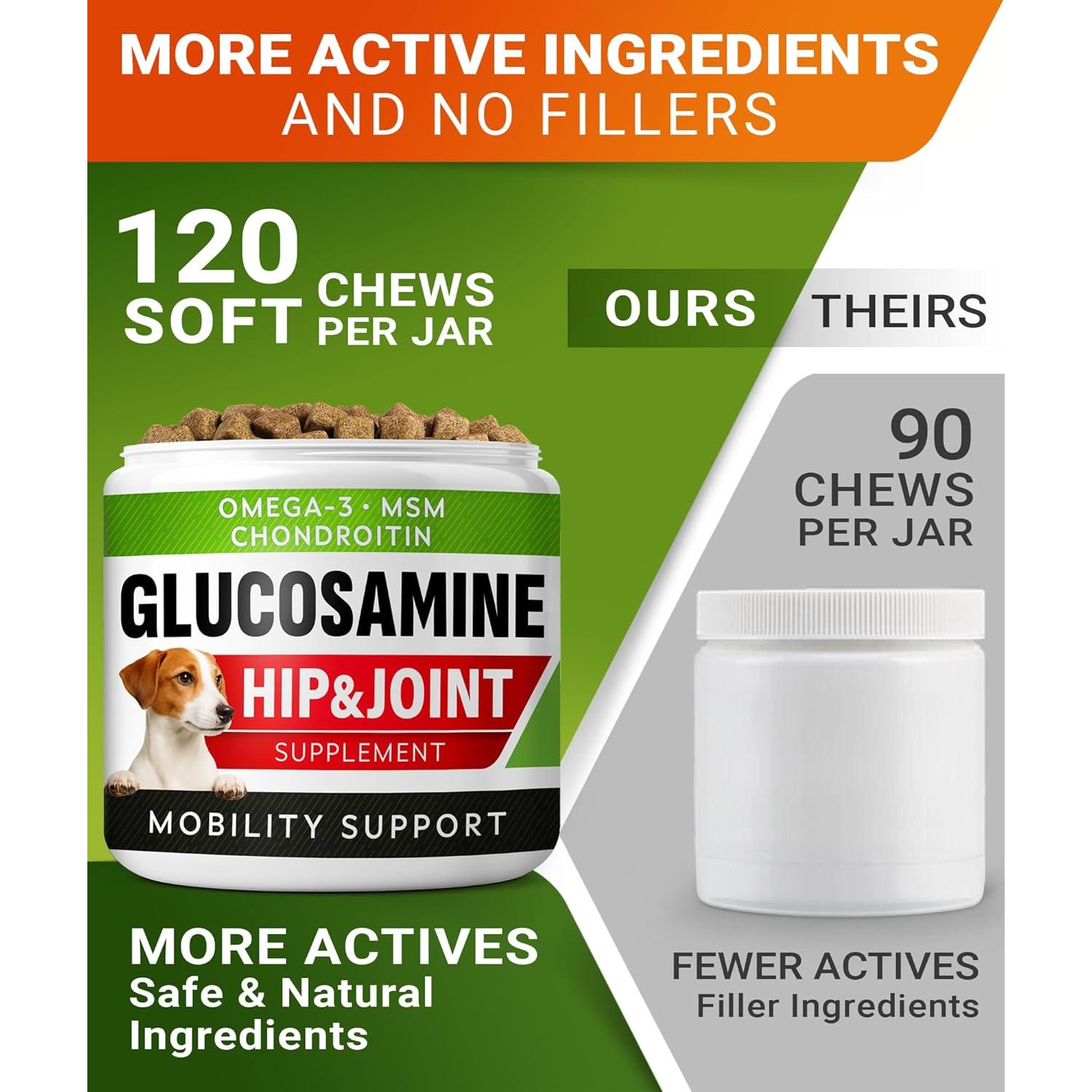 Suplemento Articular para Perros STRELLALAB - Glucosamina y Omega-3 - 120 Masticables Sabor Tocino