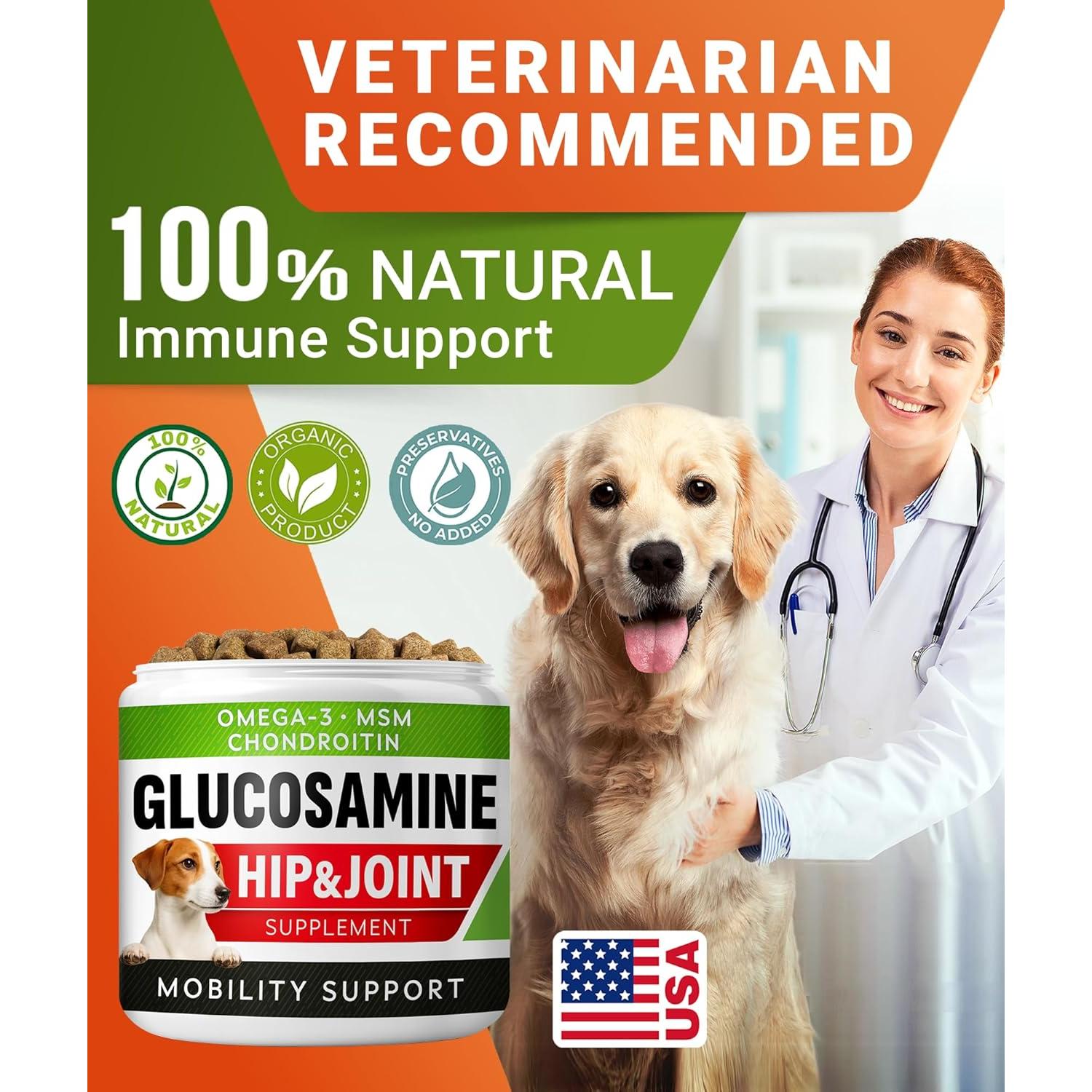 Suplemento Articular para Perros STRELLALAB - Glucosamina y Omega-3 - 120 Masticables Sabor Tocino