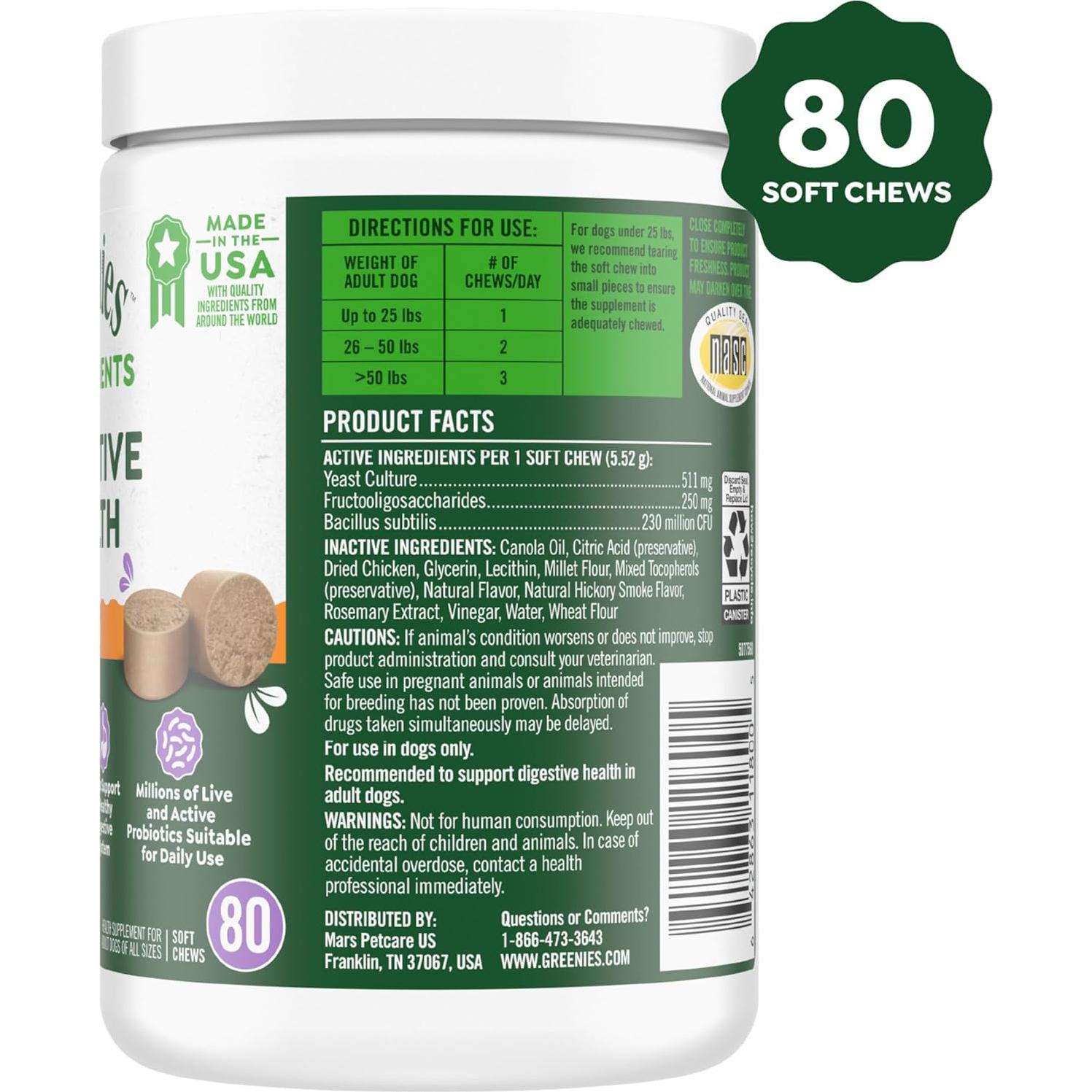 Suplementos Digestivos Greenies para Perros Sabor Pollo 80 ct