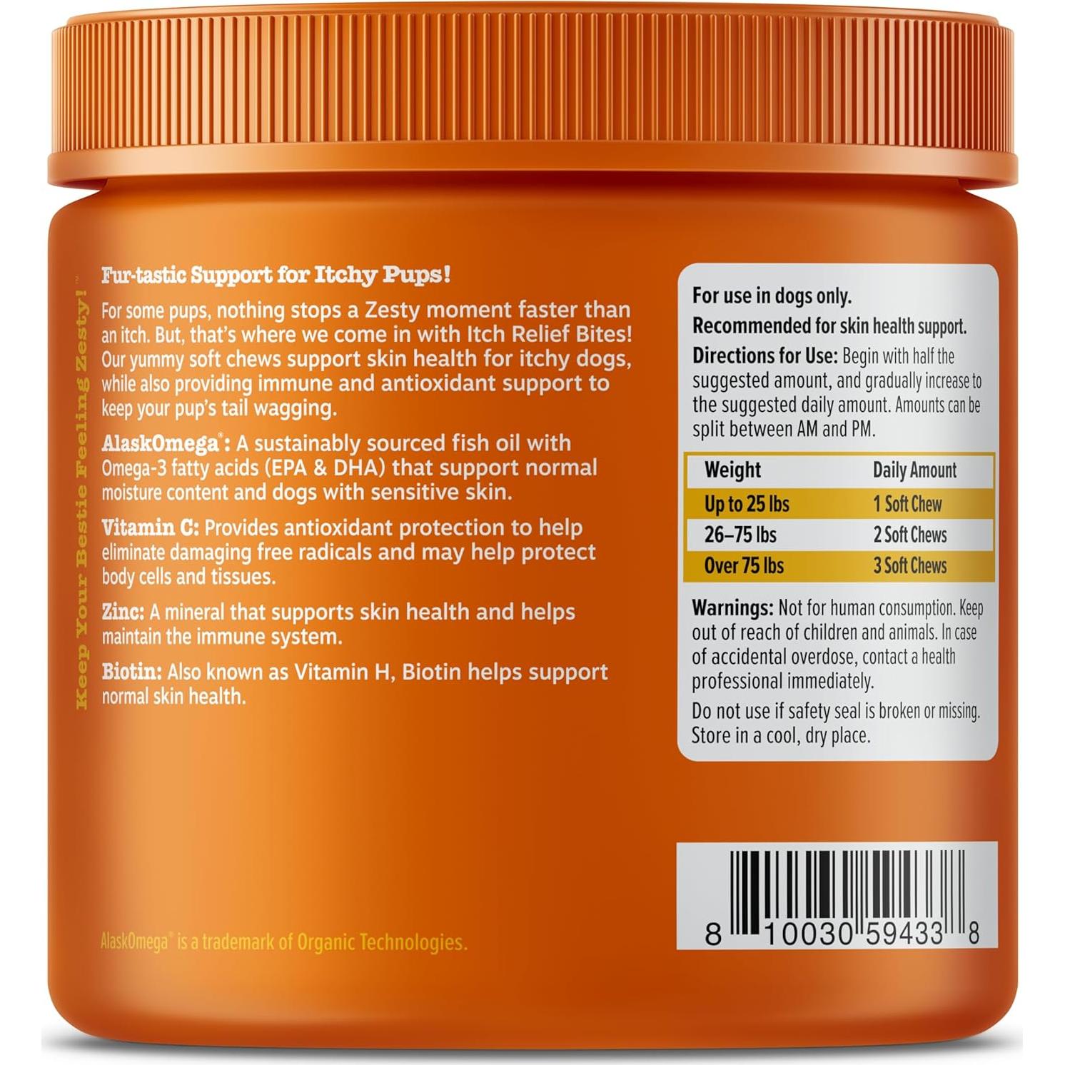 Mordidas Alivio Picazón Perros Zesty Paws Sabor Pollo 90 Unidades