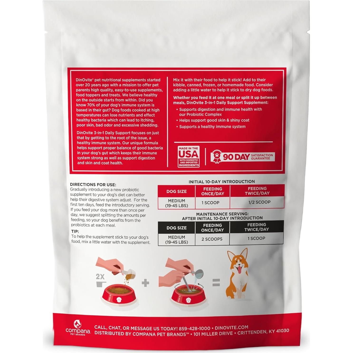 Dinovite 3 en 1 Probiotico para Perros Medianos 90 Porciones