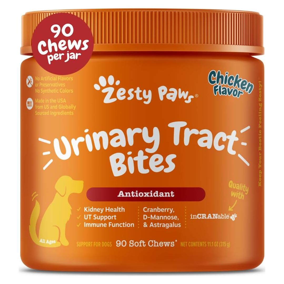 Suplemento de Arándano Zesty Paws para Perros - Control de Vejiga - 90 Masticables de Pollo
