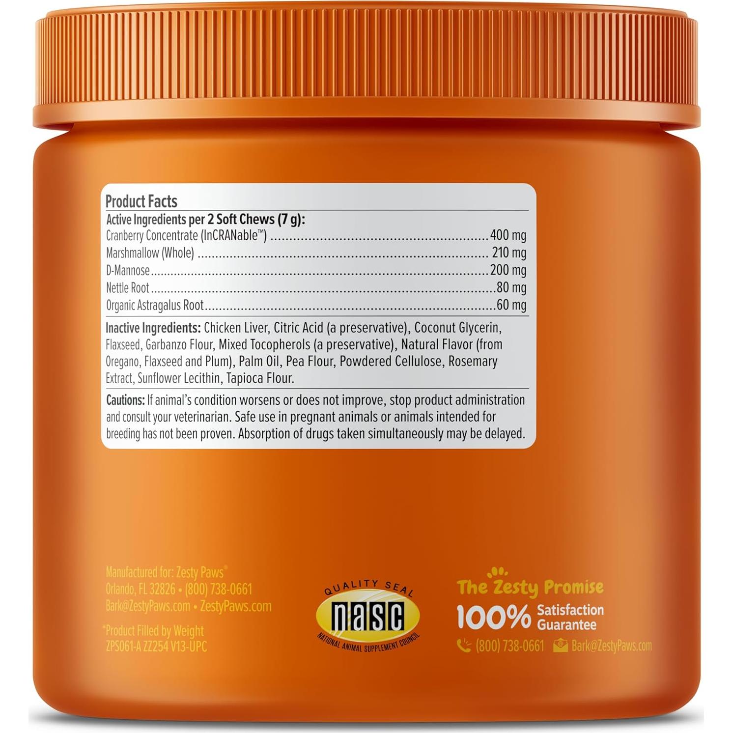 Suplemento de Arándano Zesty Paws para Perros - Control de Vejiga - 90 Masticables de Pollo