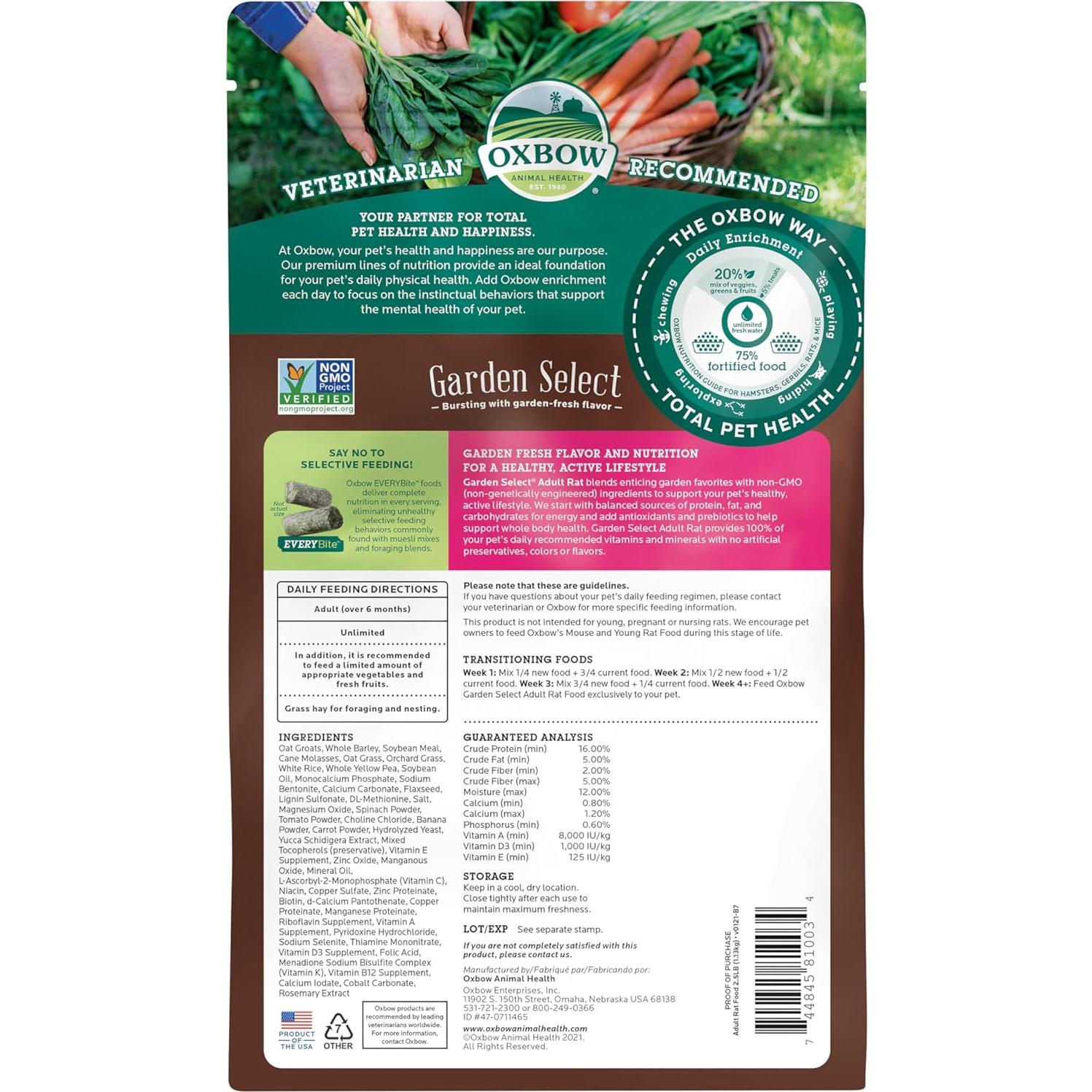 Comida para Ratas Adultas Oxbow Garden Select 1.13 kg Sin OGM