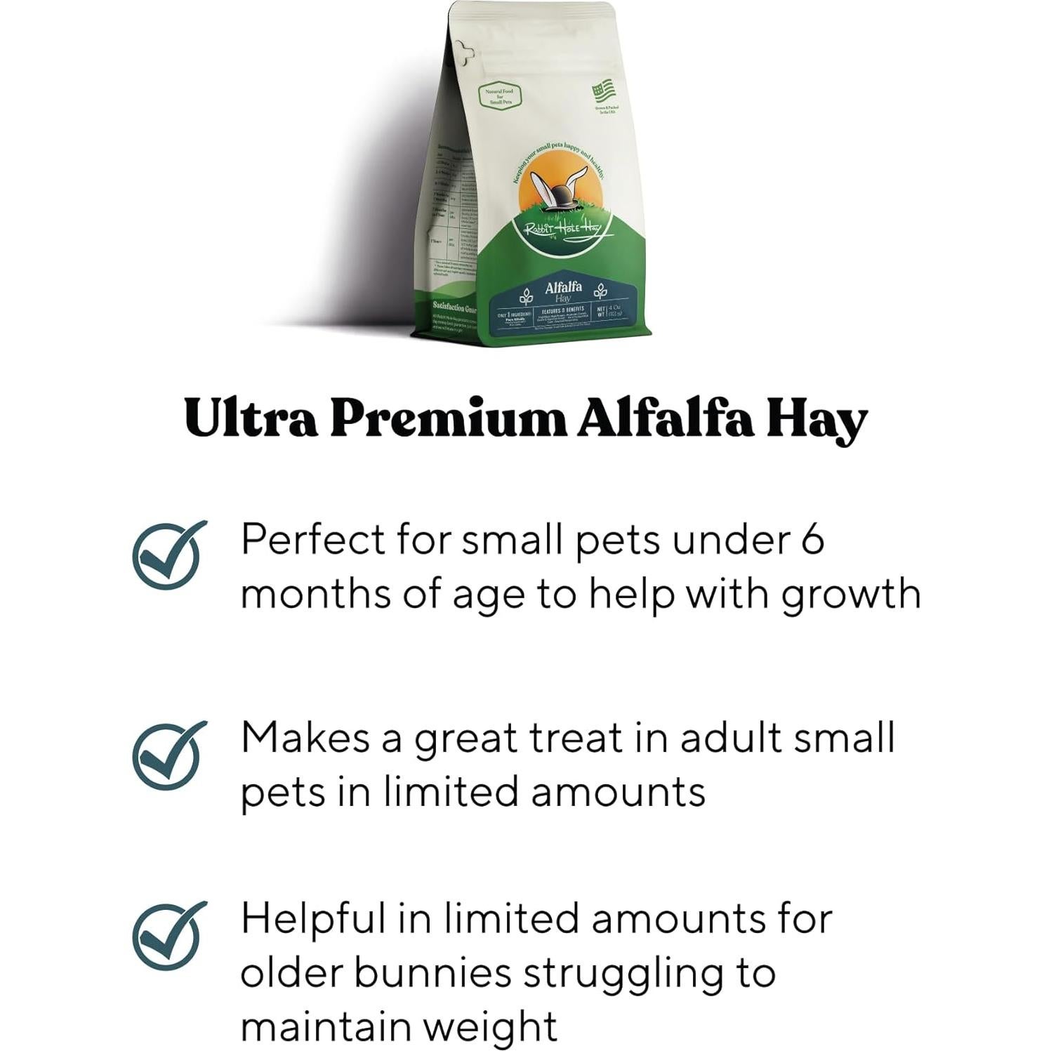 Heno de Alfalfa Ultra Premium Rabbit Hole Hay 680 g Fresco