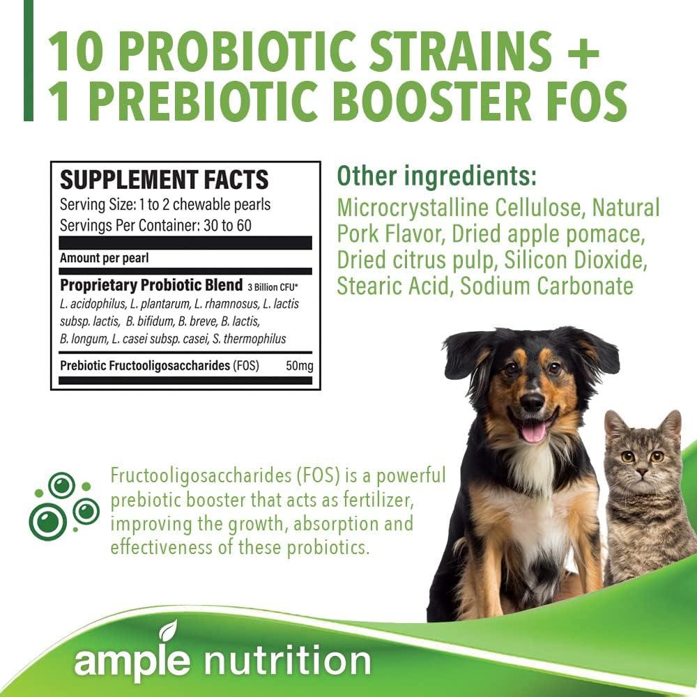 Ample Nutrition Prebiótico y Probiótico para Perros y Gatos 60 Perlas