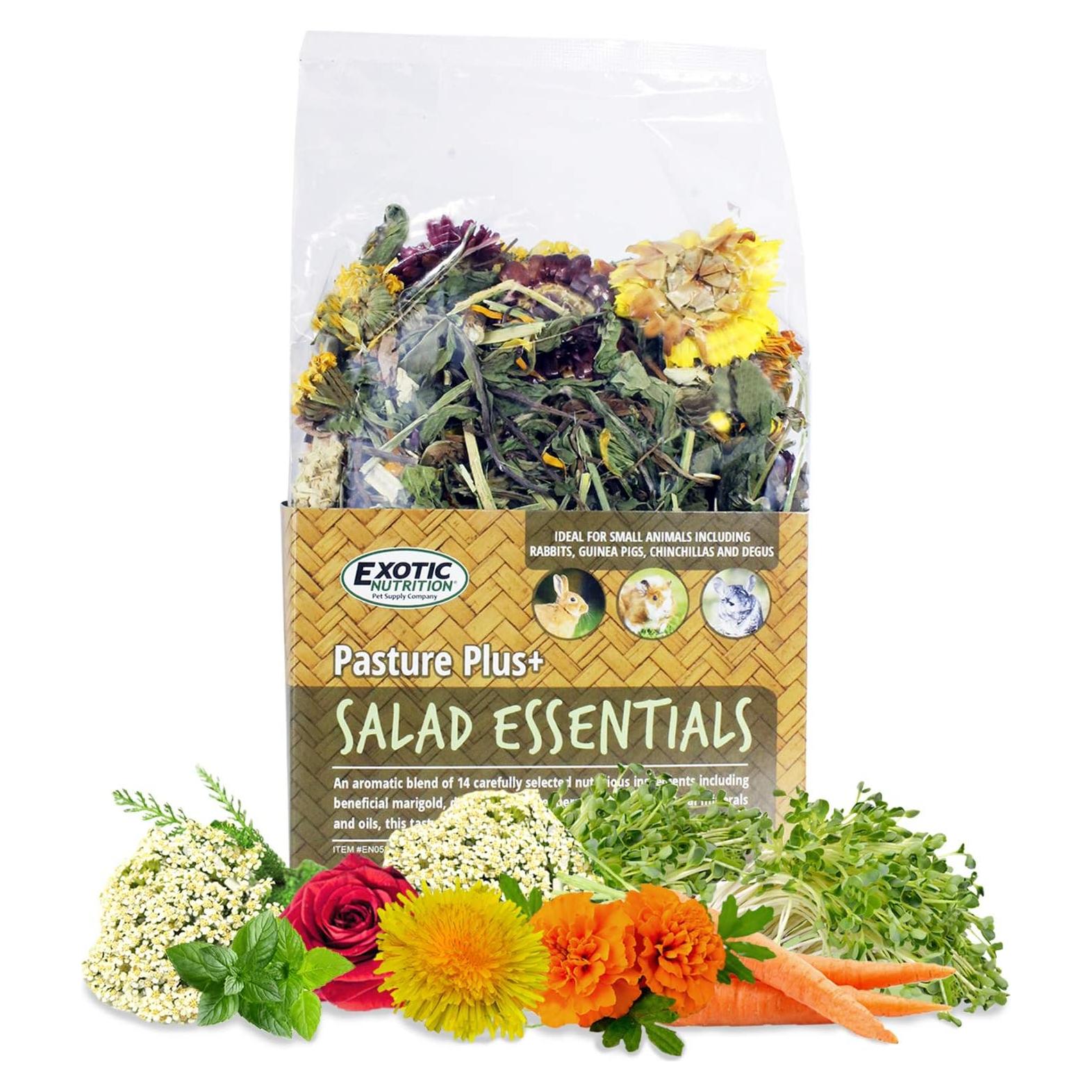 Esenciales de Ensalada Pasture Plus+ Exotic Nutrition 191g - Mezcla Natural para Conejos y Pequeños Animales