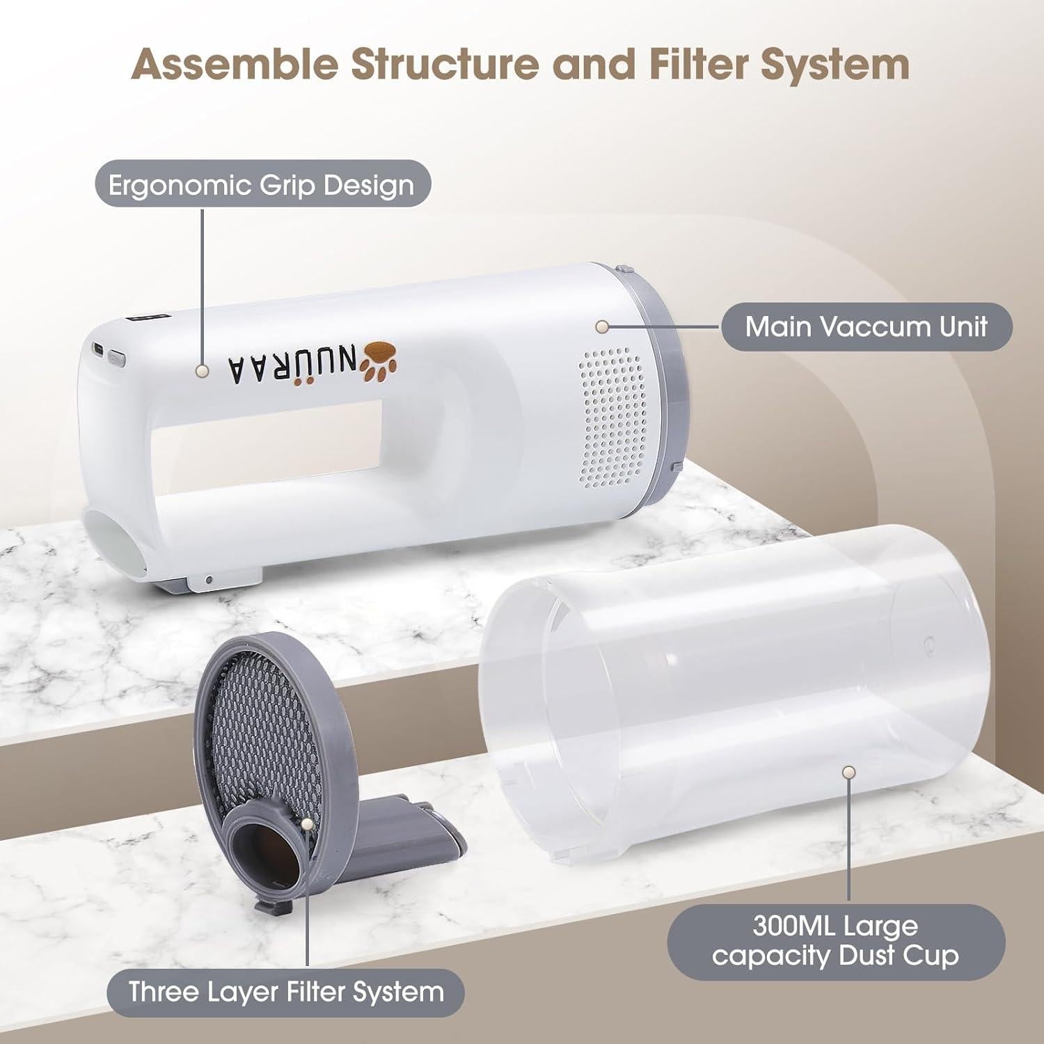 Aspiradora Portátil para Mascotas NUURAA CA02 - 9K Succión, 300ml