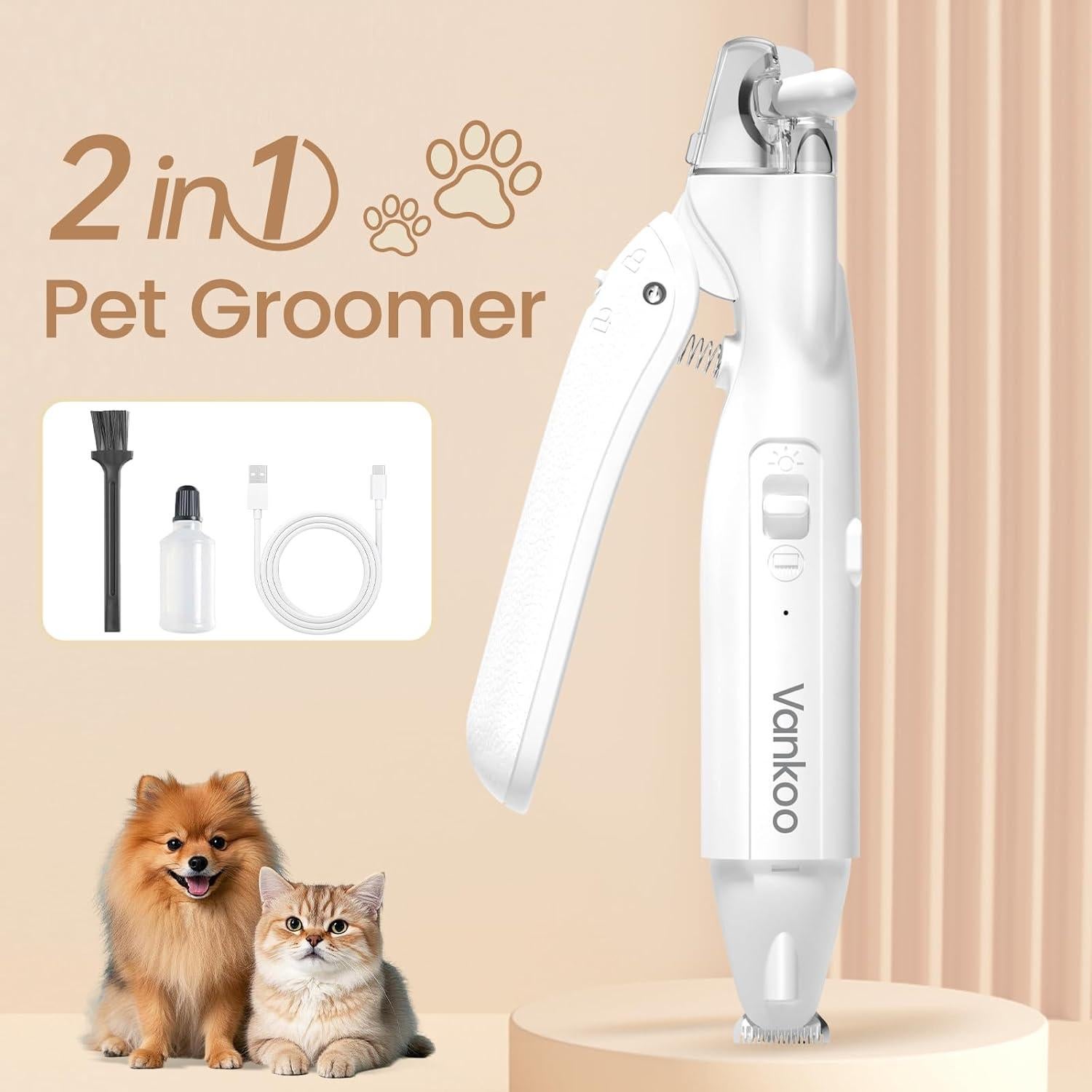 Cortador de Uñas y Tijeras para Mascotas Vankoo 2 en 1 LED