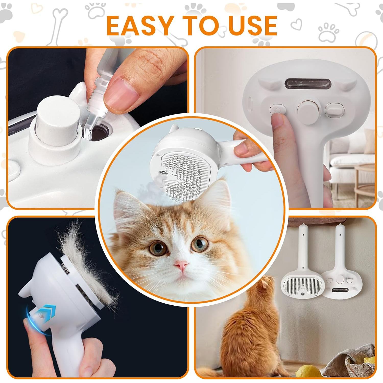 Cepillo de Vapor 3 en 1 Ampux para Gatos y Perros - Gris Blanco