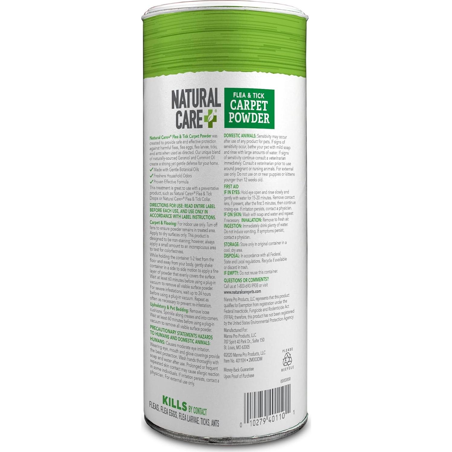 Polvo Natural Care para Alfombras 230g - Contra Pulgas y Garrapatas