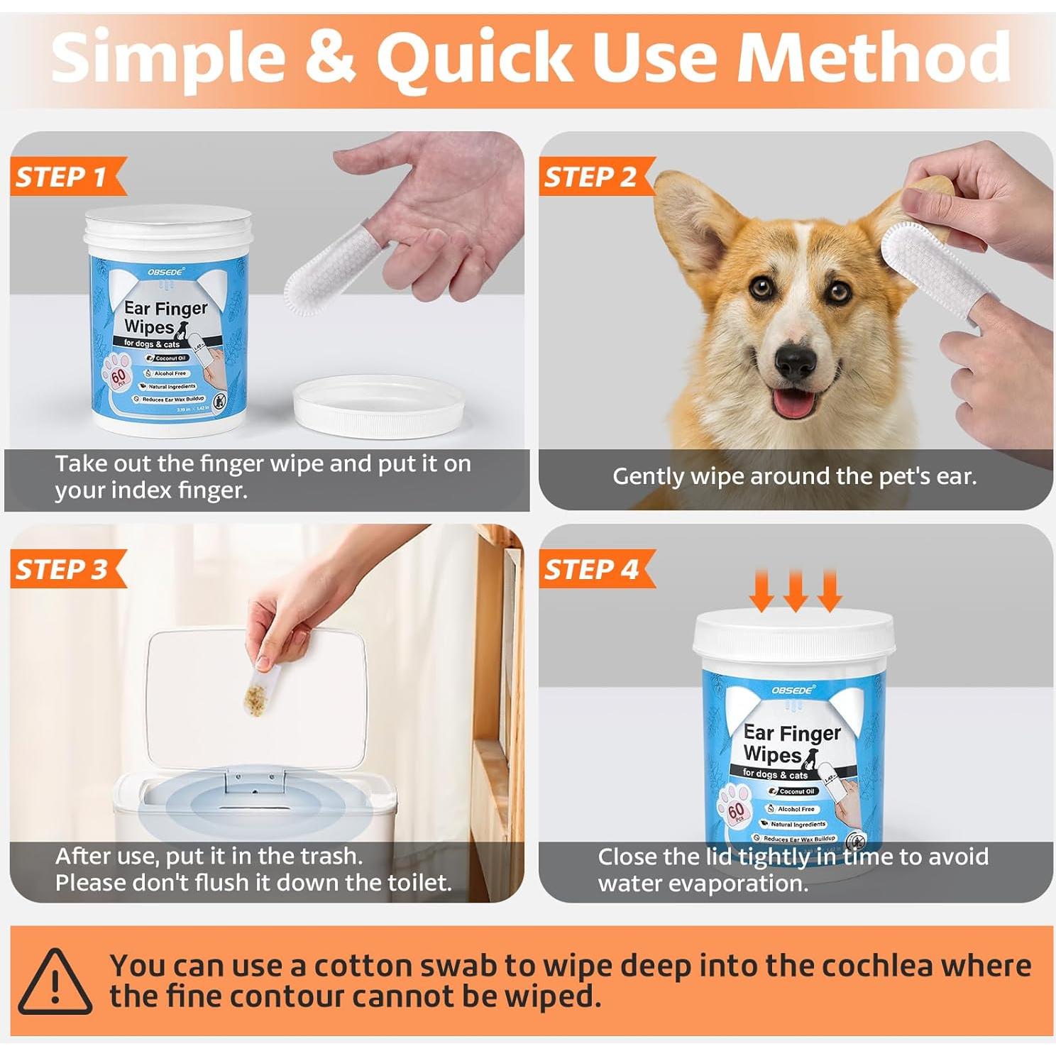 Toallitas para Oídos de Perro y Gato OBSEDE 60 Unidades Aroma Coco