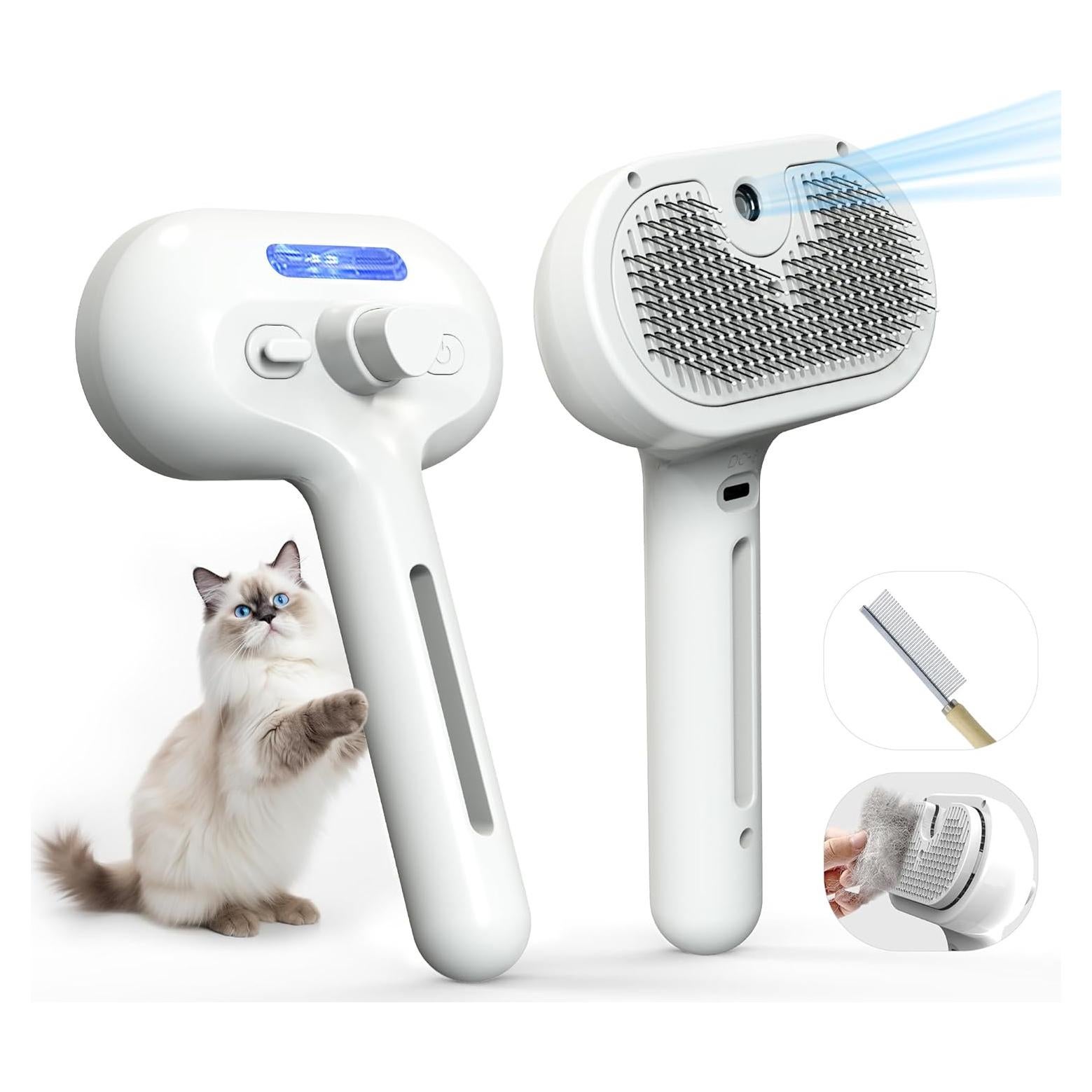 Cepillo de Aseo para Mascotas Eilimy con Spray Nebulizador Blanco