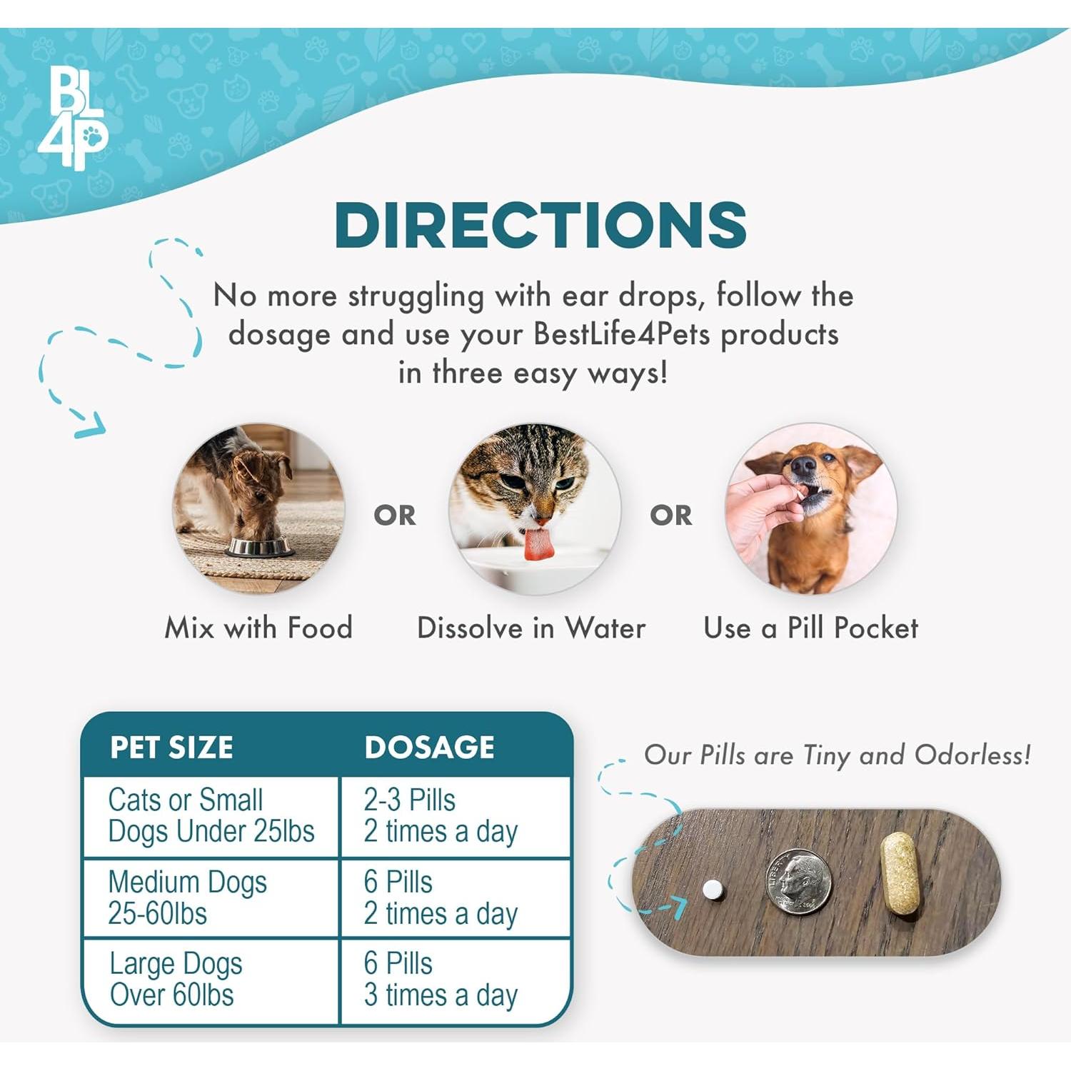 Tratamiento Natural para Infección de Oídos BestLife4Pets 400 Pastillas