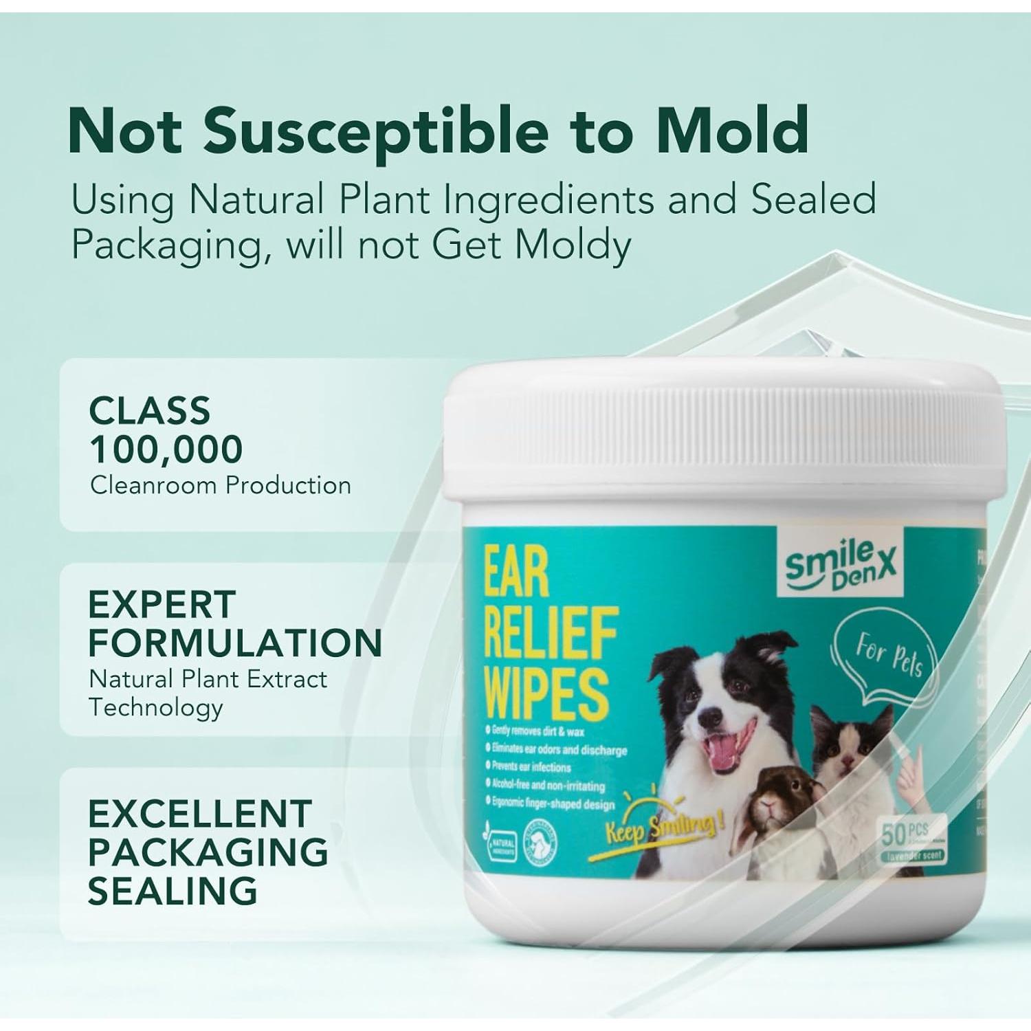 Toallitas Limpiadoras de Oídos para Perros y Gatos SmileDenX - 50 Pcs