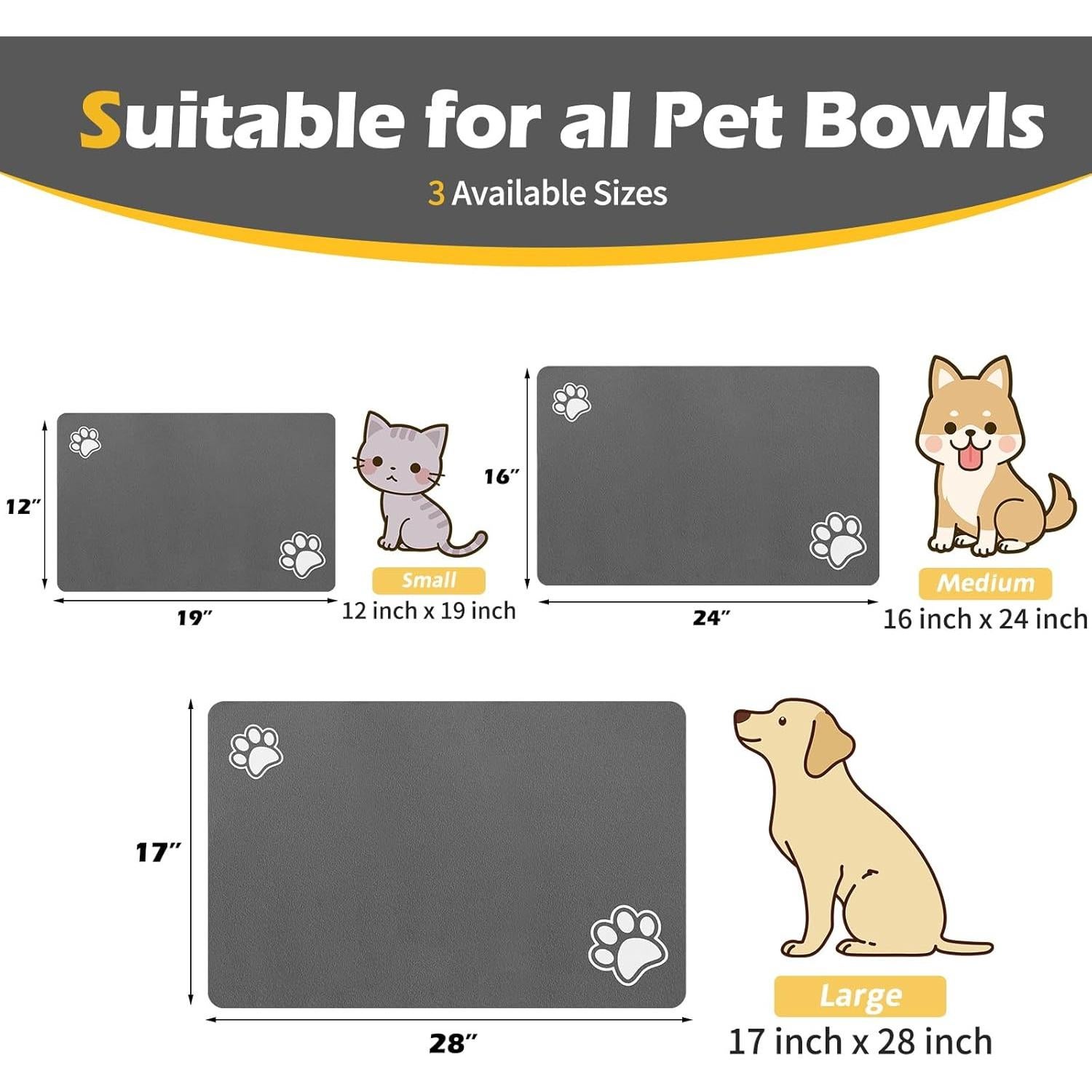 Alfombrilla Absorbente para Comida y Agua de Perro BLUE AYE 30x48cm Gris