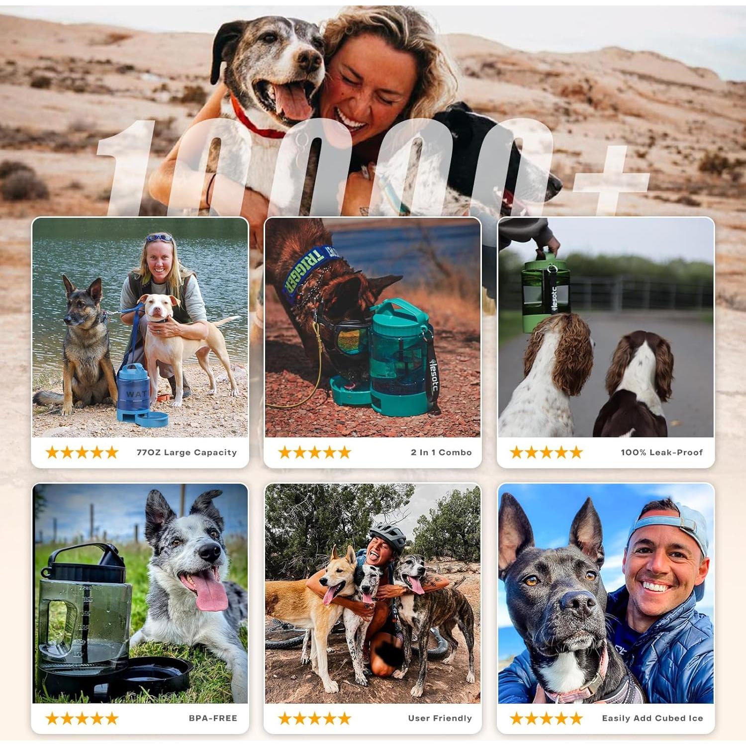 Botella de Agua para Perros Lesotc 2.28L Portátil con Cuenco