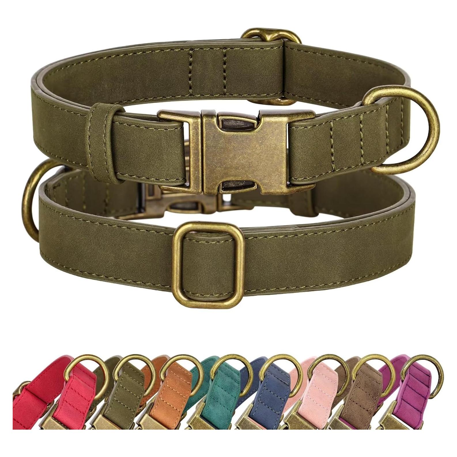 Collar para Perro Didog de Cuero PU Verde Oscuro Talla S 25-41 cm