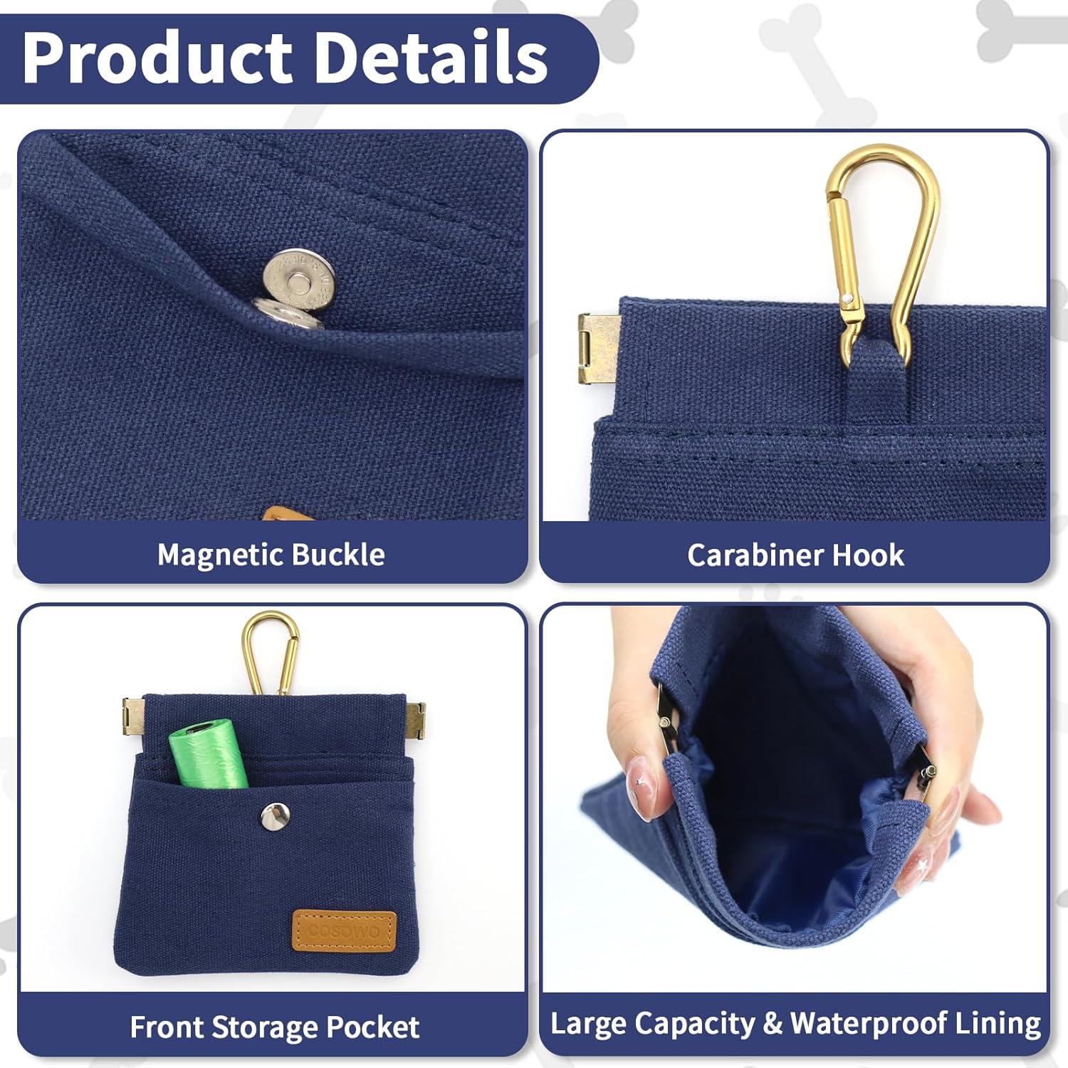 Bolsa de golosinas para perros COSOWO, azul marino, impermeable