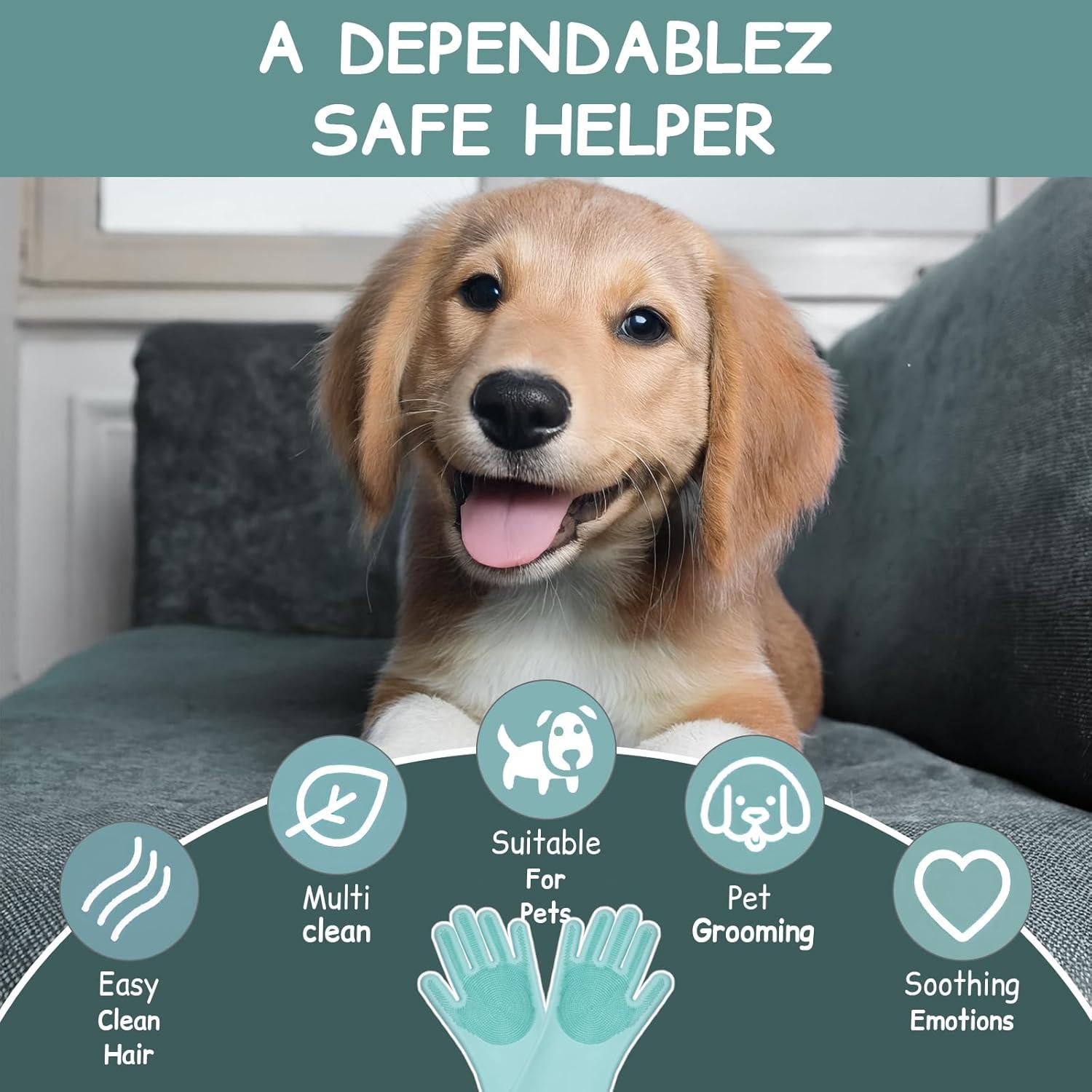 Guantes de Aseo de Silicona Reutilizables para Mascotas - 17.8x15cm