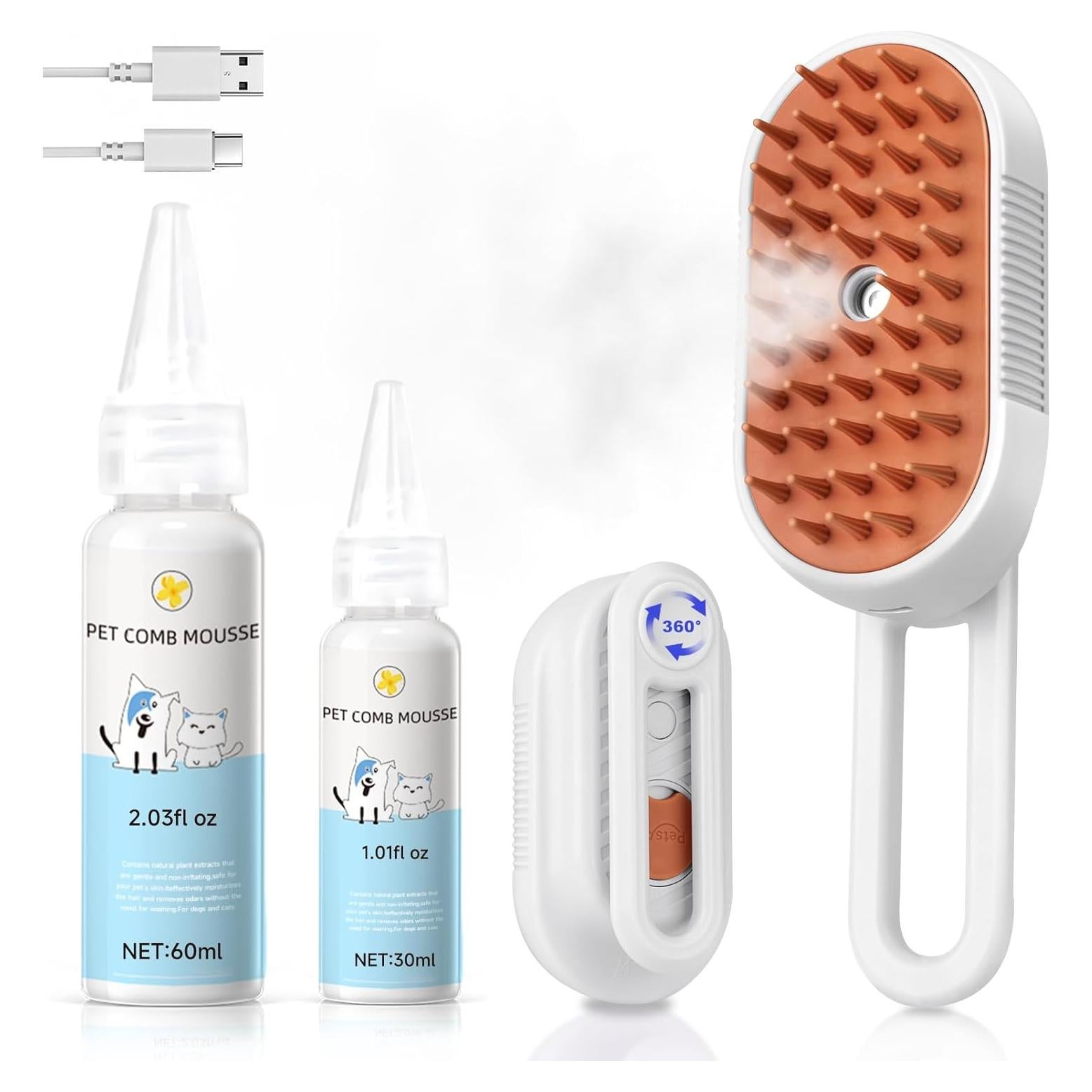 Cepillo de Vapor para Mascotas VVWVVW - 3 en 1 con Champú