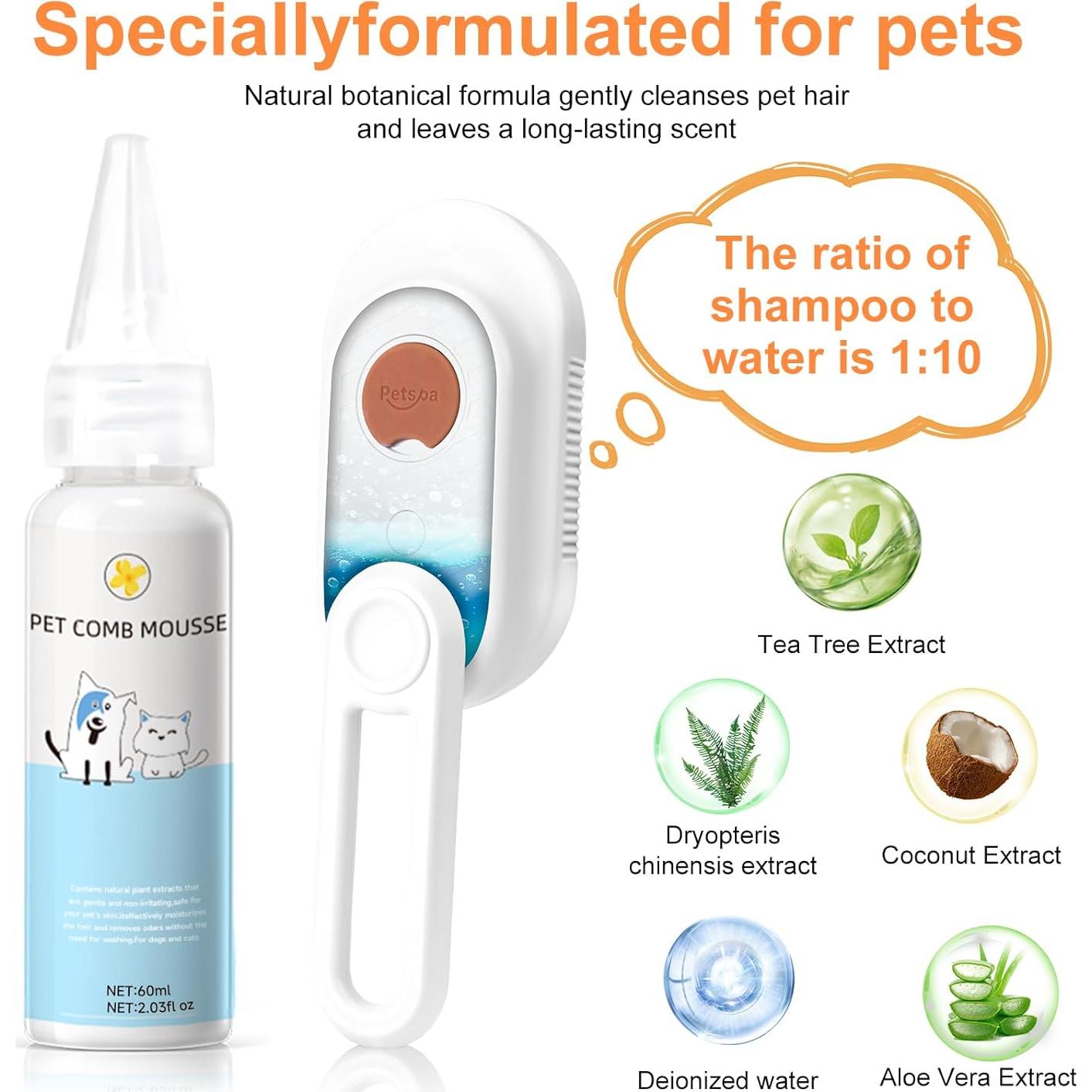 Cepillo de Vapor para Mascotas VVWVVW - 3 en 1 con Champú