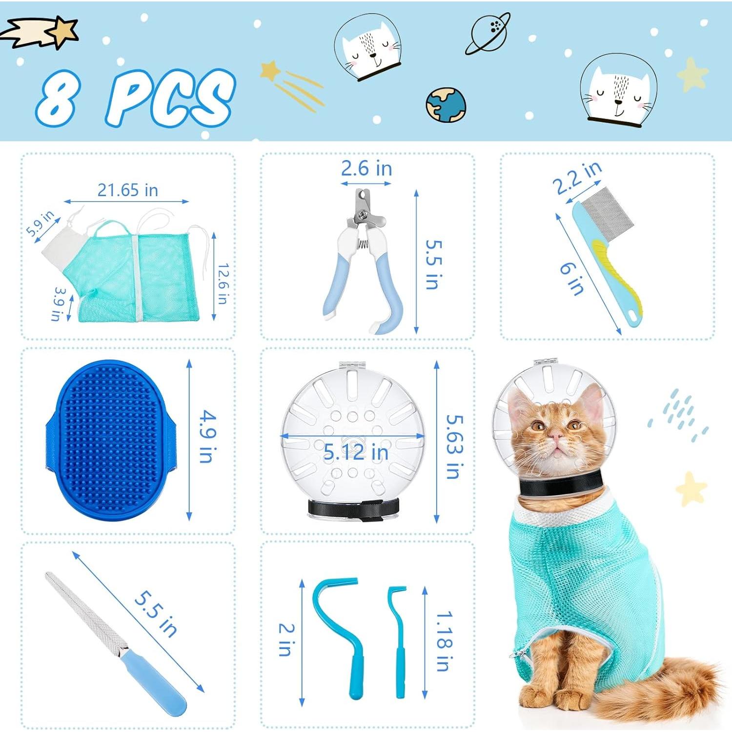 Kit de Aseo para Gatos Patelai 8 Piezas con Bozal y Bolsa